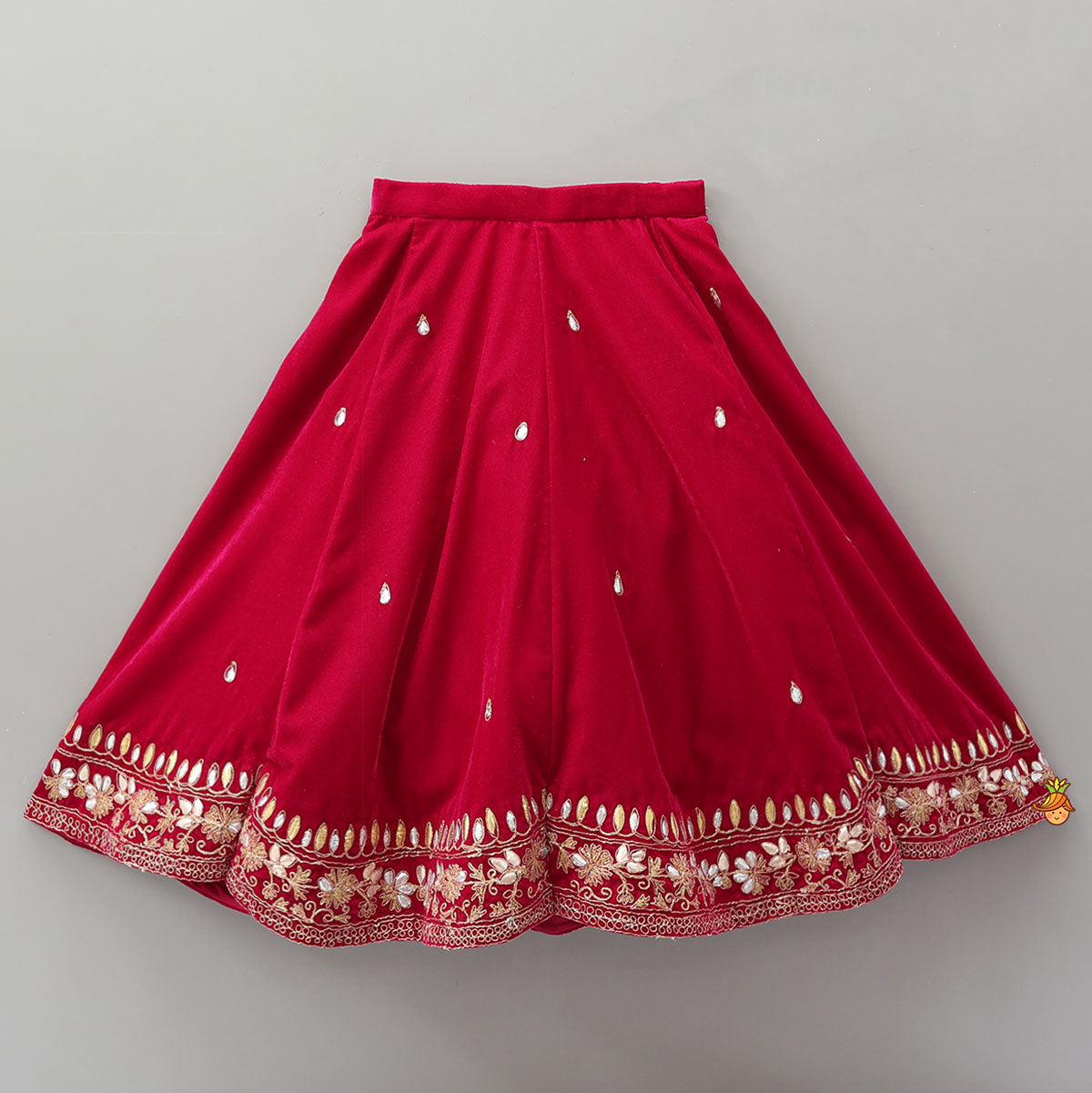 Pre Order: Stand Collar Velvet Top And Lehenga