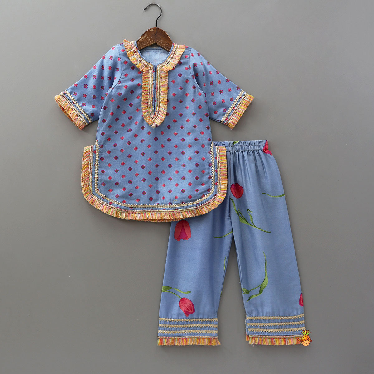 Pre Order: Fringed Printed Kurti And Pant