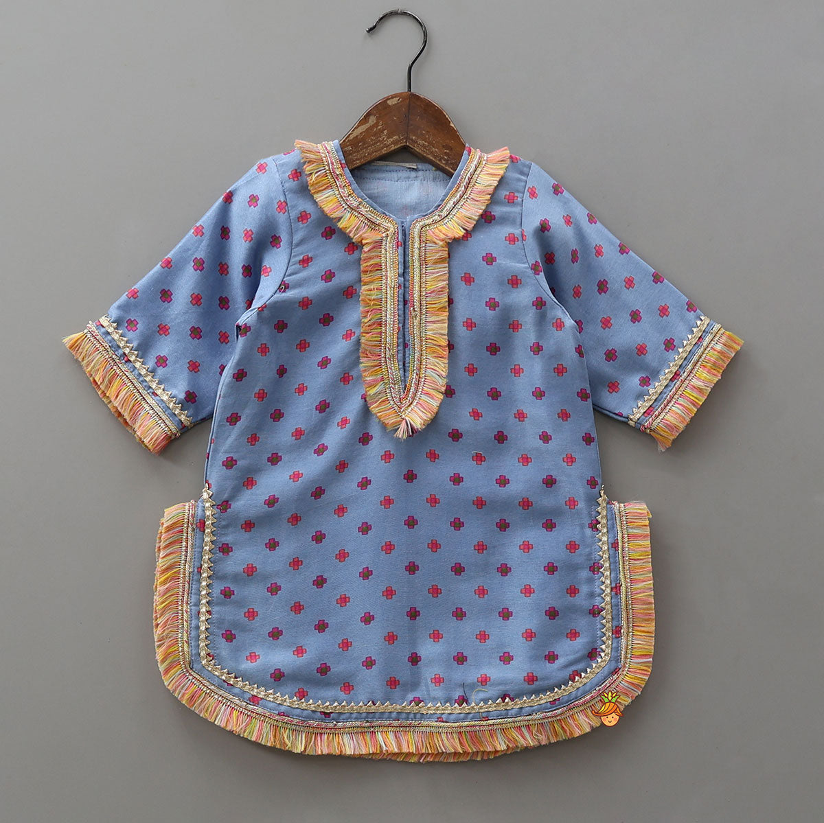 Pre Order: Fringed Printed Kurti And Pant