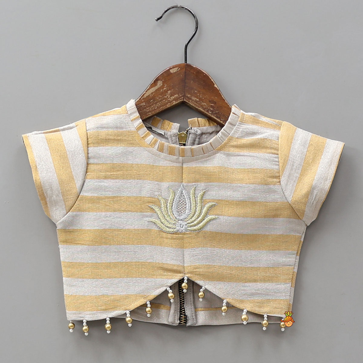 Pre Order: Pleated Neckline Striped Top And Lehenga