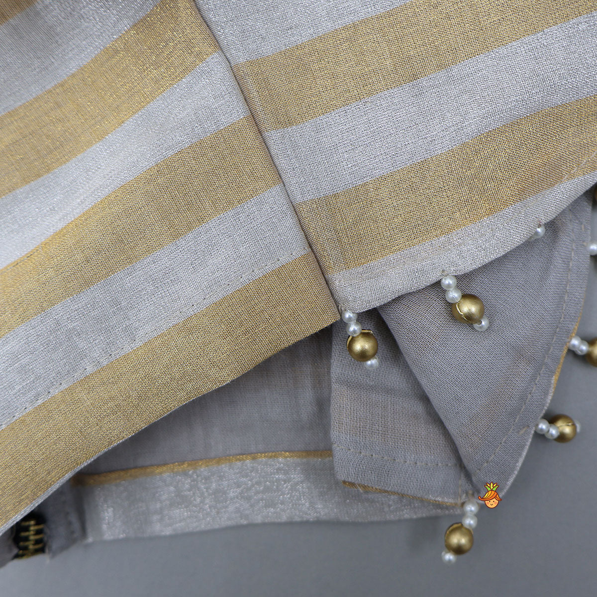 Pre Order: Pleated Neckline Striped Top And Lehenga