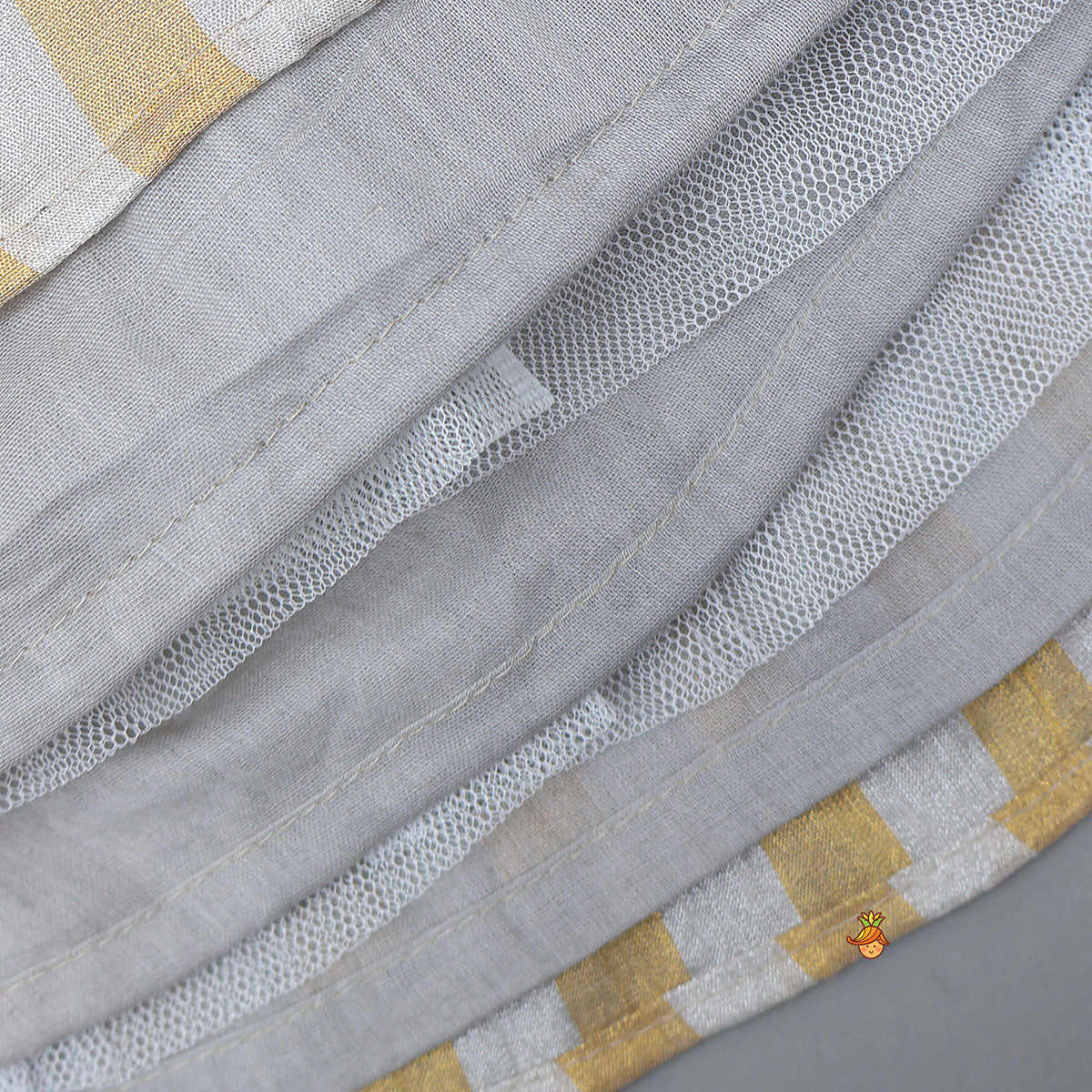 Pre Order: Pleated Neckline Striped Top And Lehenga