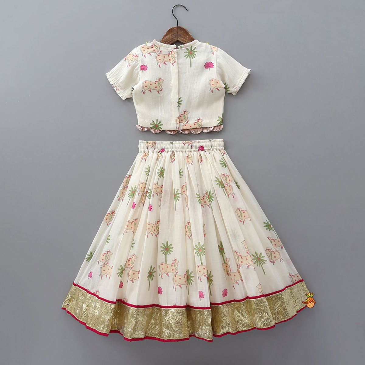 Pre Order: Adorable Printed Top With Fringed Detailing And Lehenga