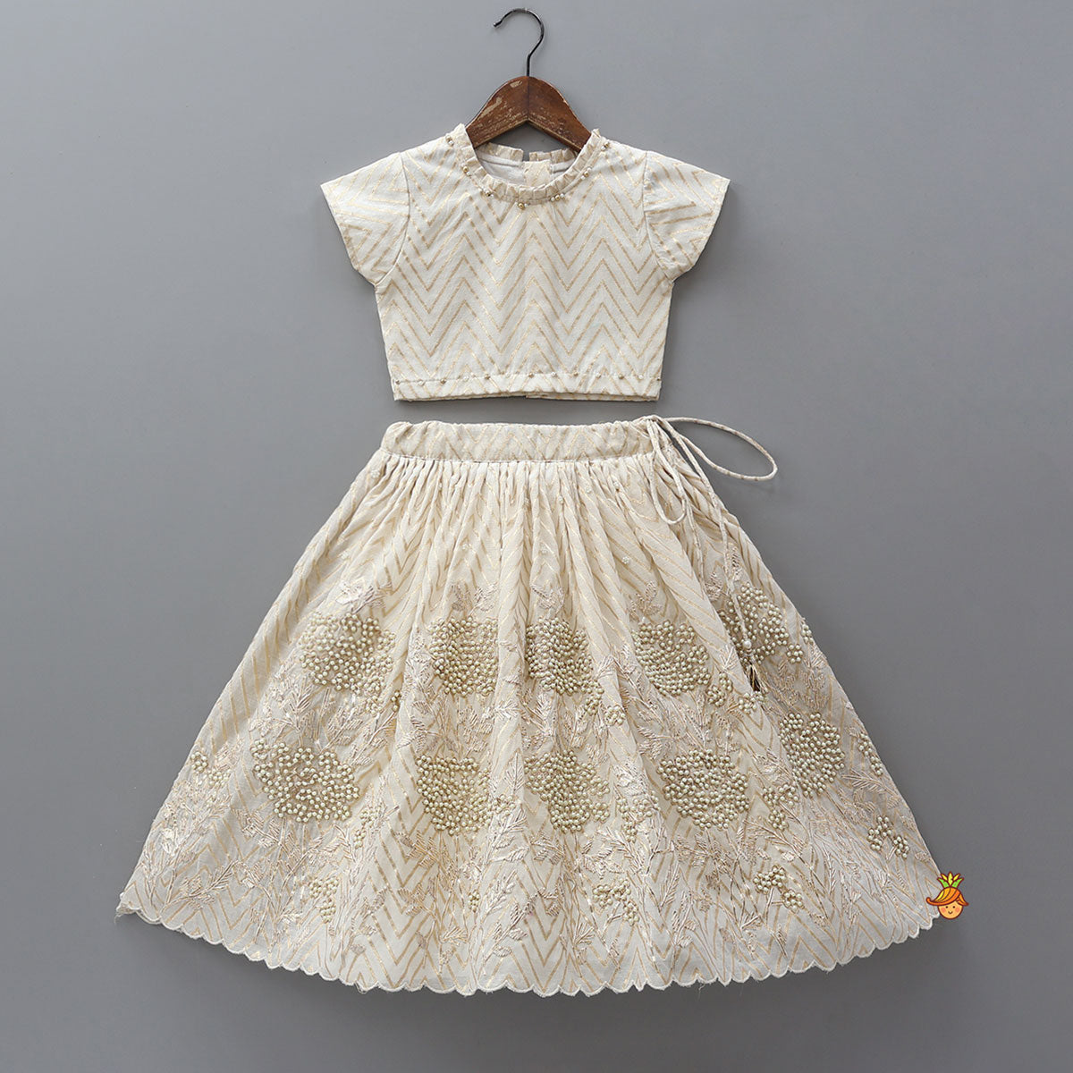 Pre Order: Chevron Detailed Top And Gota Work Lehenga