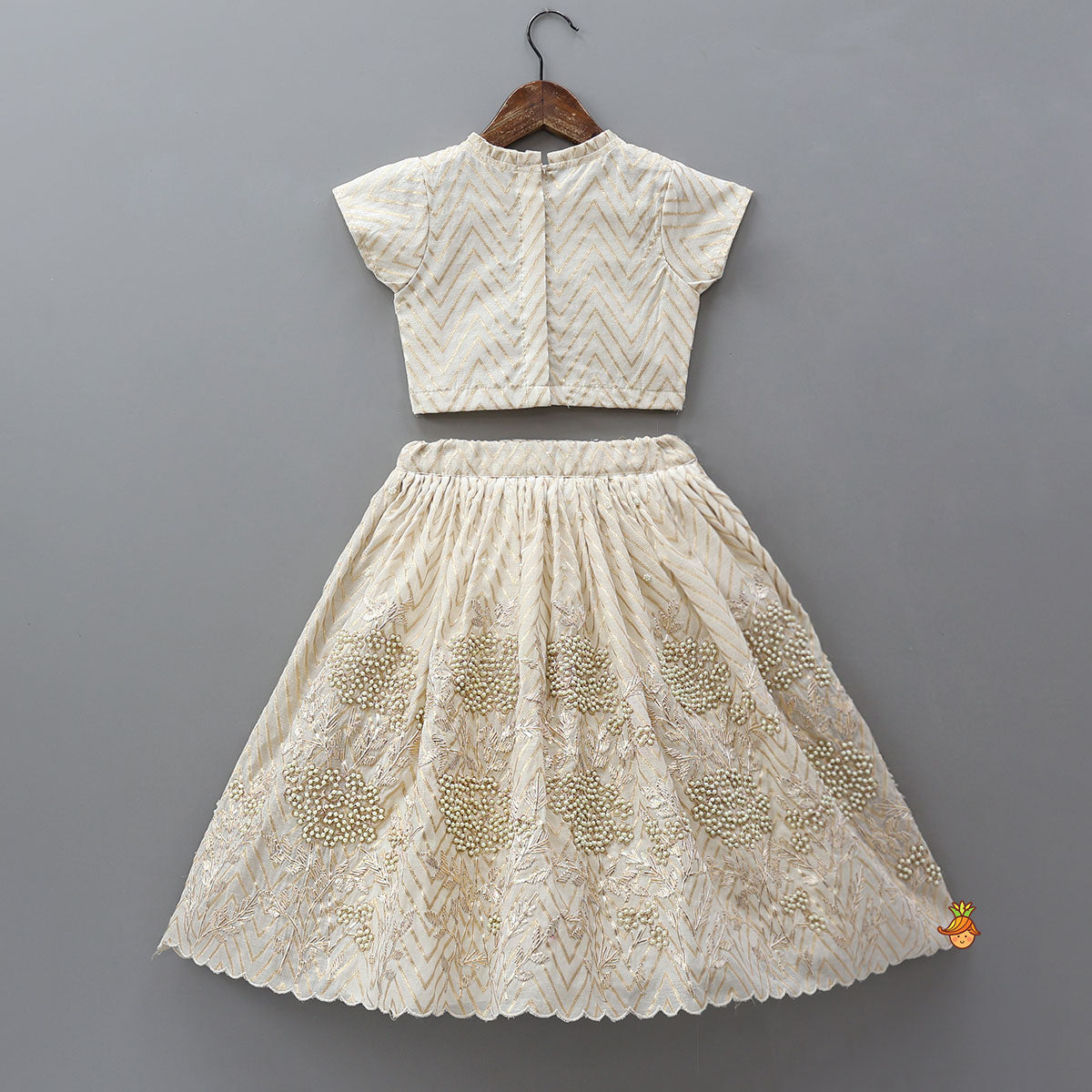 Pre Order: Chevron Detailed Top And Gota Work Lehenga