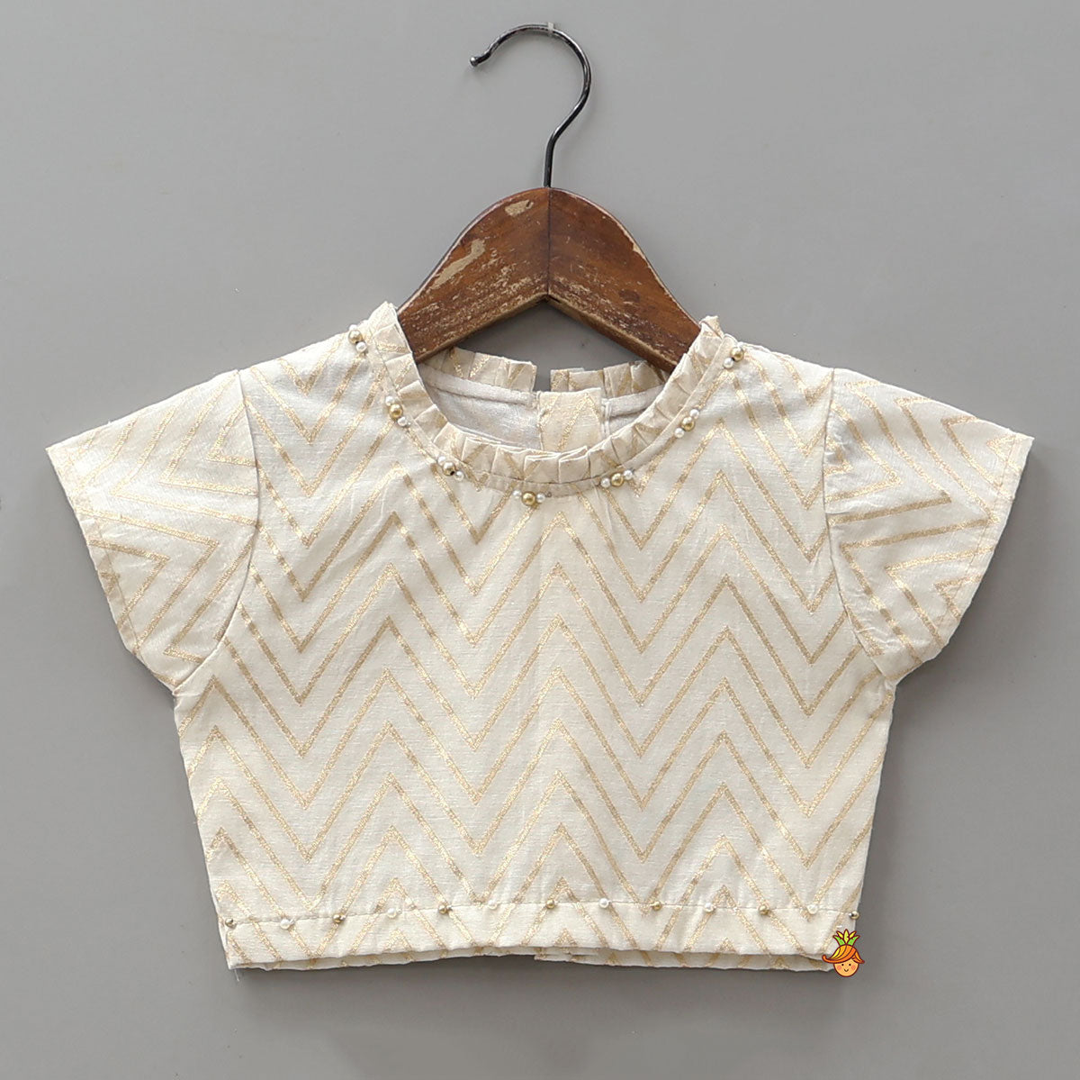 Pre Order: Chevron Detailed Top And Gota Work Lehenga