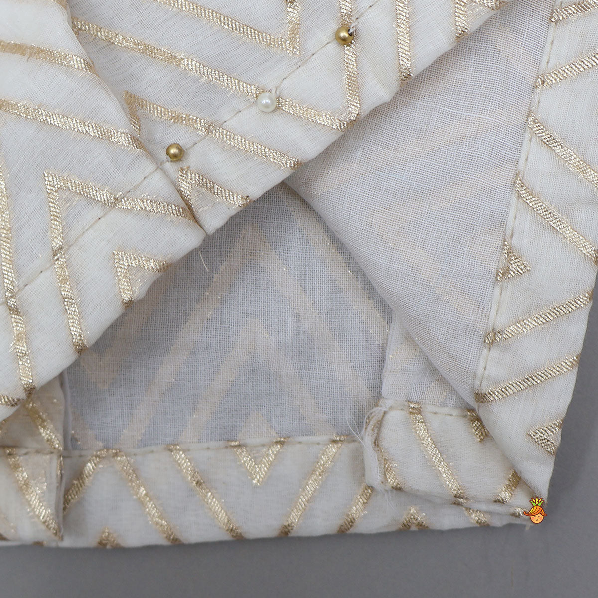 Pre Order: Chevron Detailed Top And Gota Work Lehenga