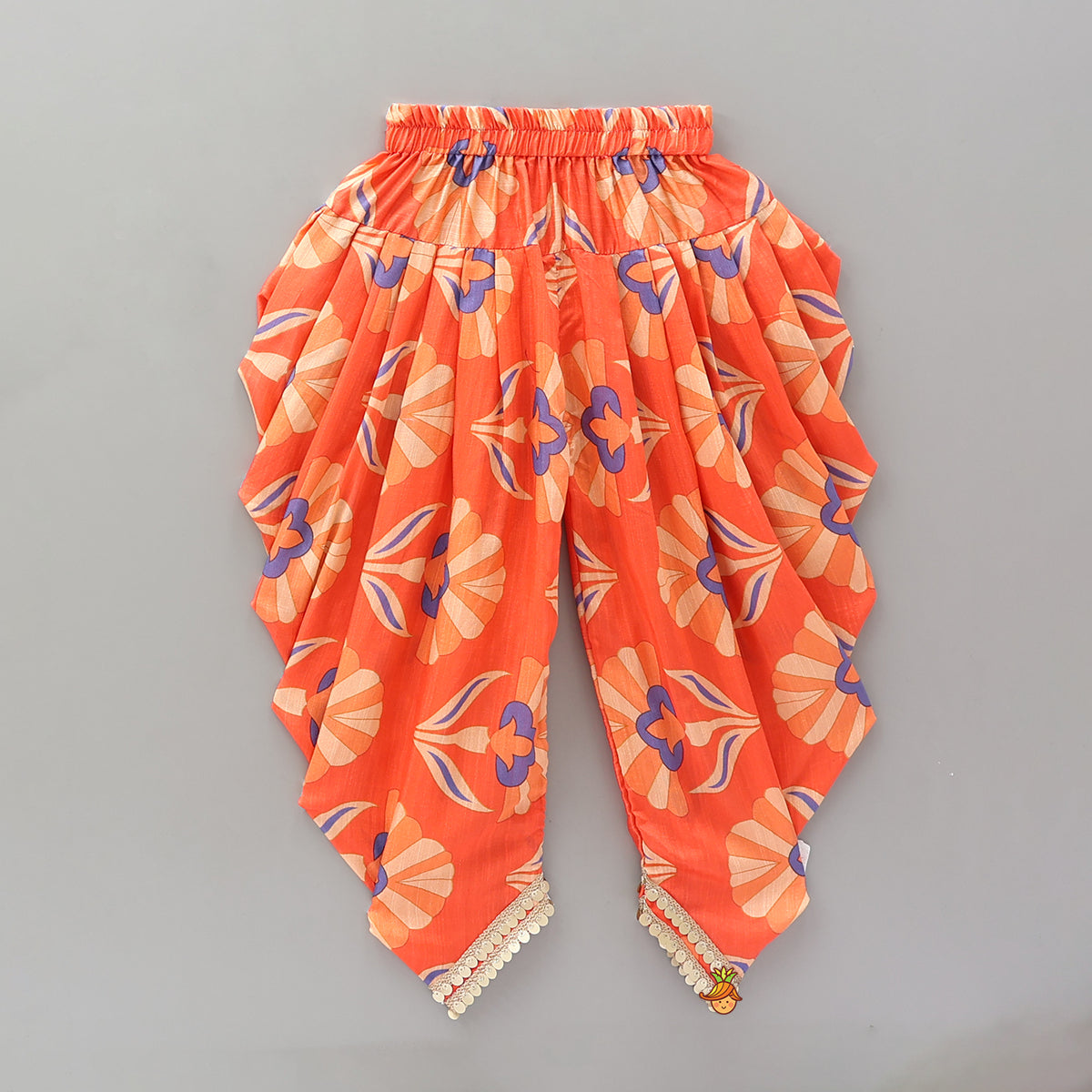 Pre Order: Sleeveless Printed Lace Adorned Kurti With Matching Dhoti