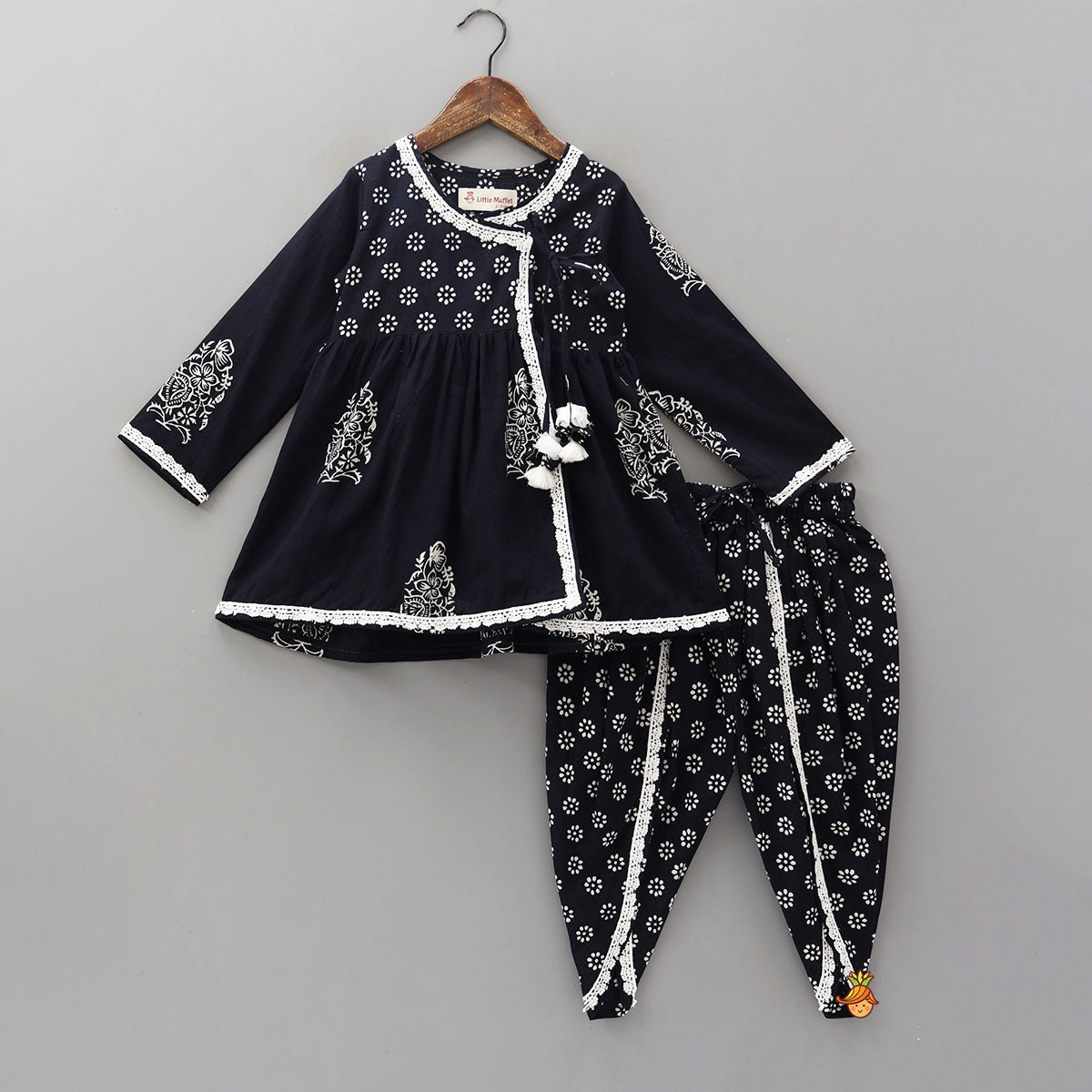 Pre Order: Hand Block Printed Angarkha Ethnic Kurti With Dhoti