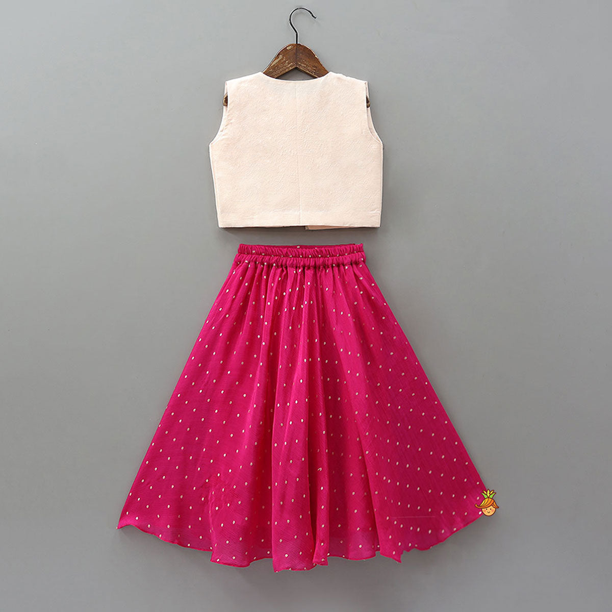 Sleeveless Top With Embroidered Jacket And Booti Work Lehenga