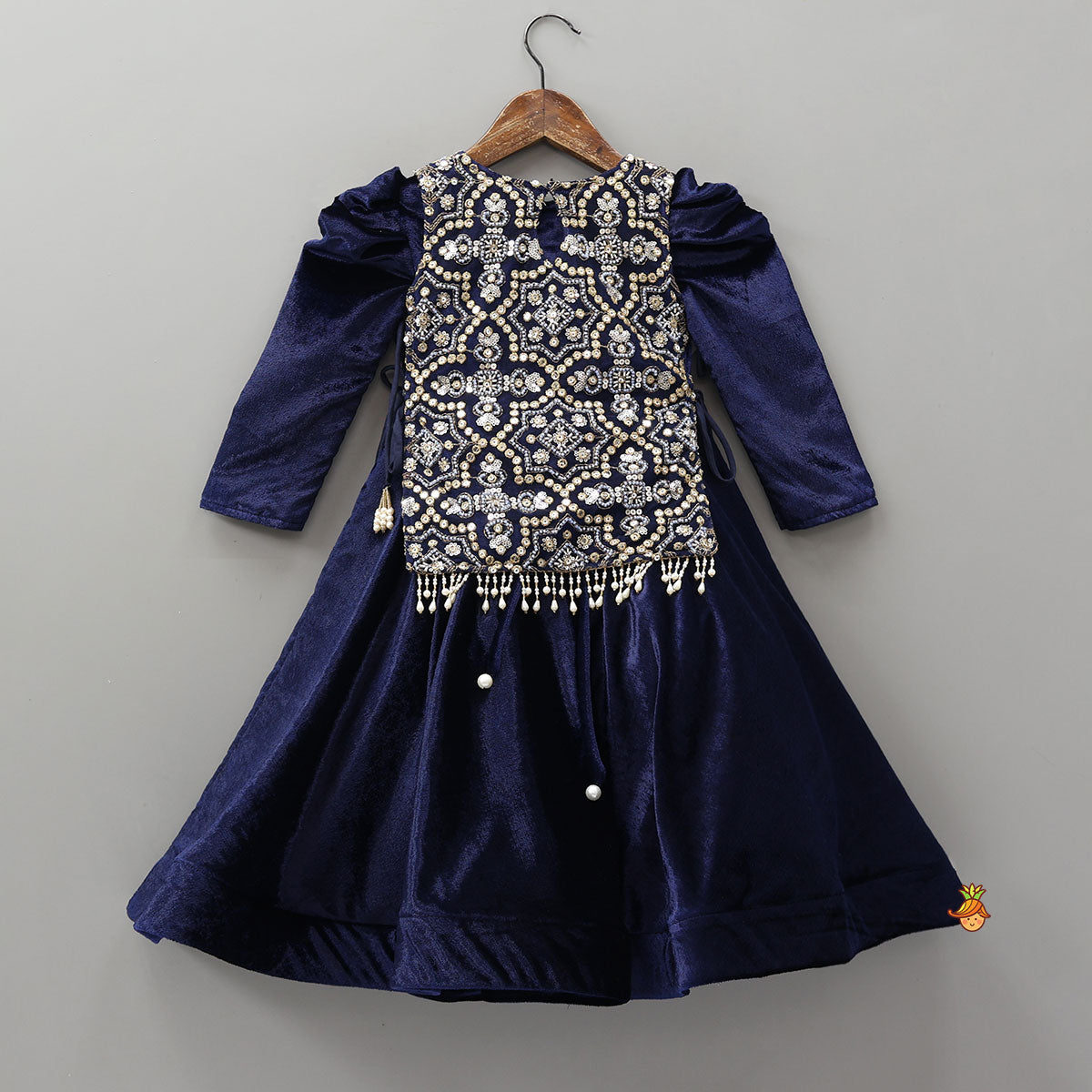 Pre Order: Gorgeous Flared Velvet Anarkali With Embroidered Jacket Style Cape