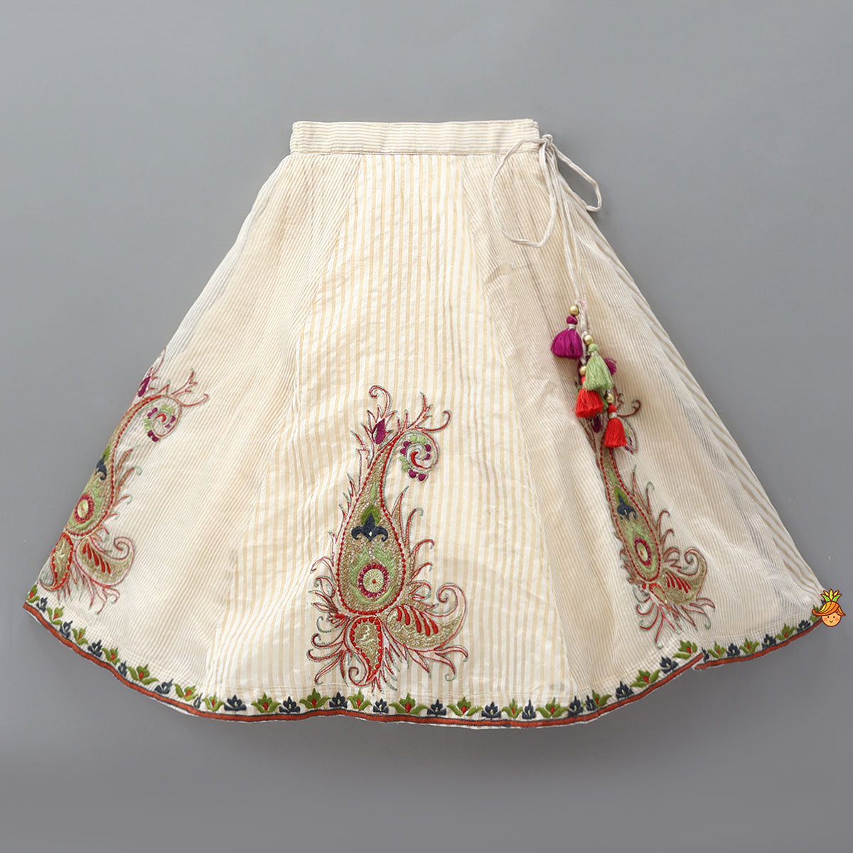 Pre Order: Thread Embroidered Frills Enhanced Top And Lehenga