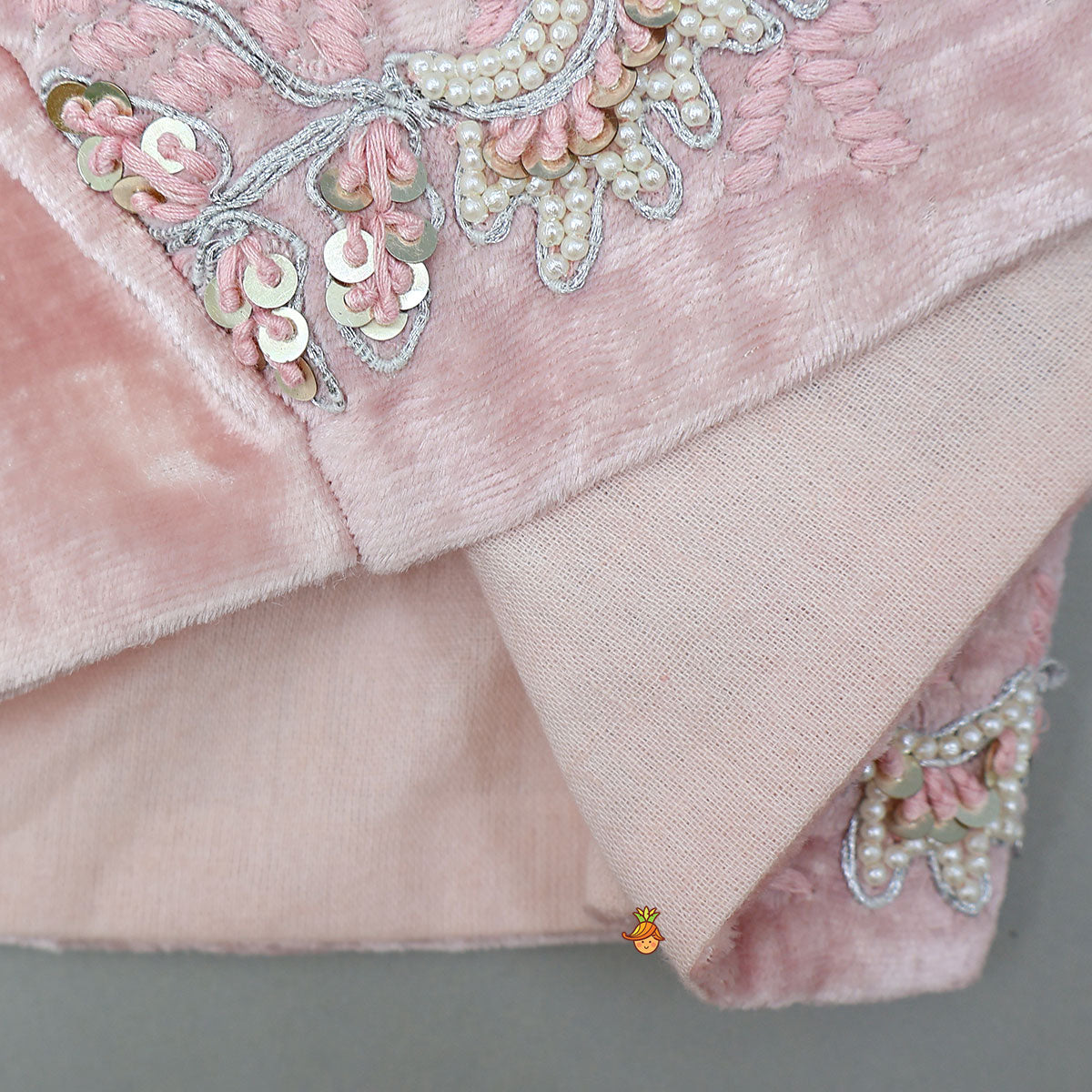 Pre Order: Thread Embroidered Velvet Top And Lehenga