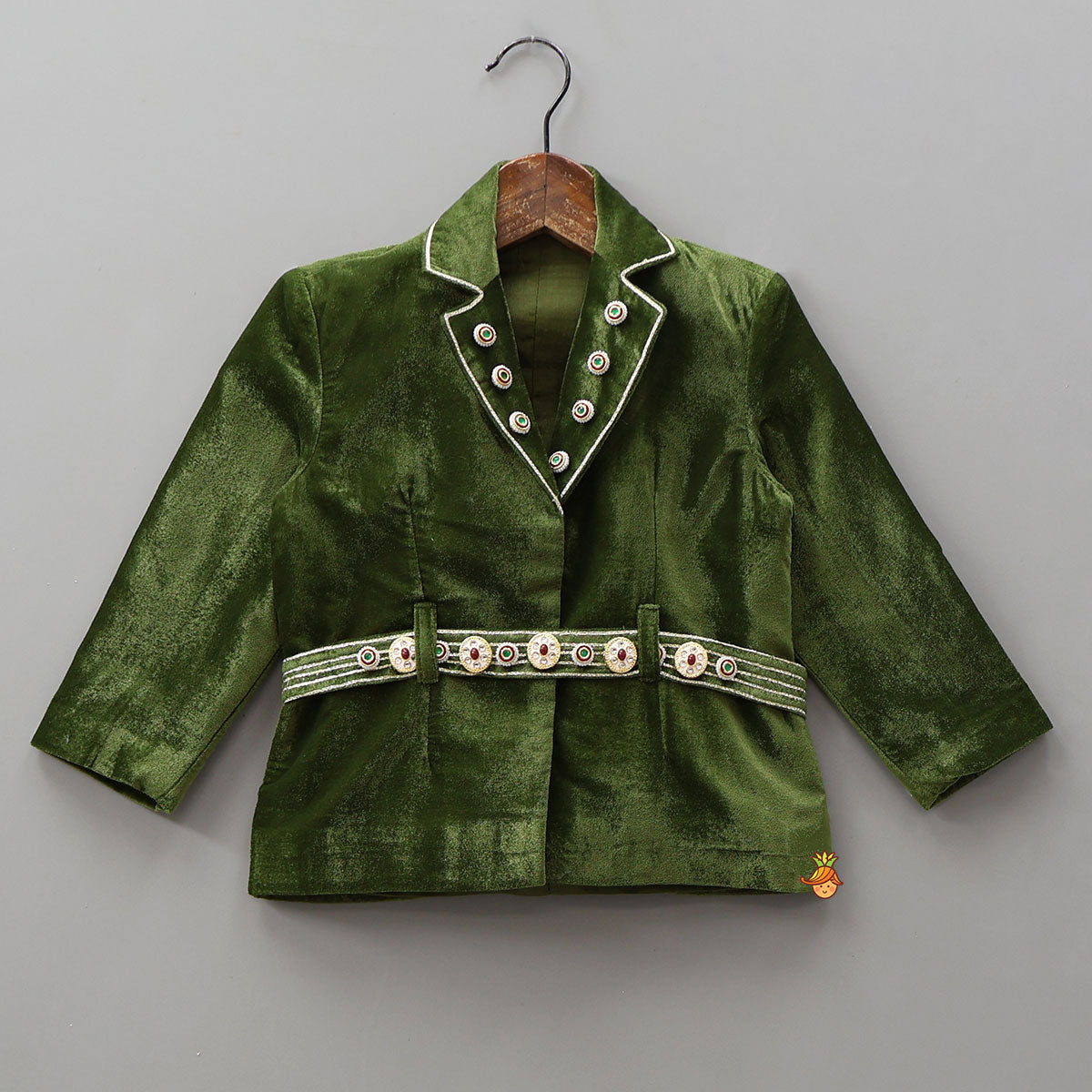 Pre Order: Embellished Velvet Jacket Top With Flared Pants And Embroidered Belt