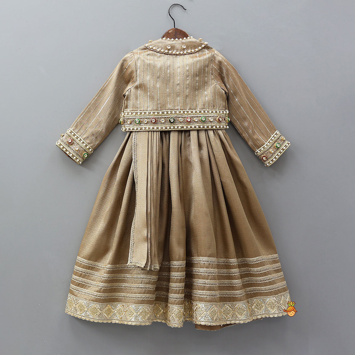 Pre Order: Stunning Pleated Cape Anarkali With Jacket And Matching Hairband