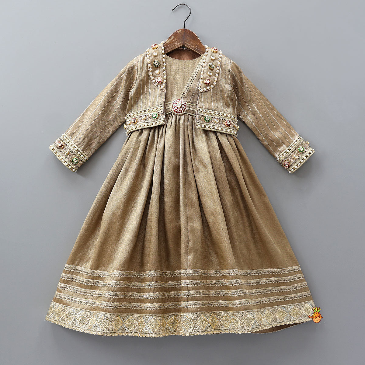 Pre Order: Stunning Pleated Cape Anarkali With Jacket And Matching Hairband