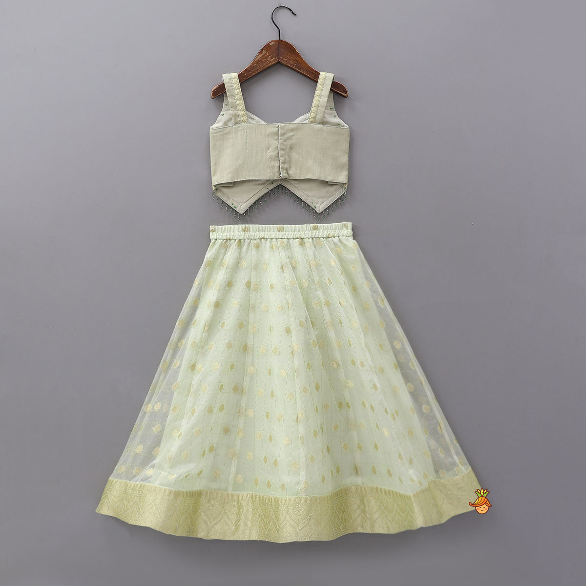 Pre Order: Stylish Hem Top With Checks Work Organza Lehenga