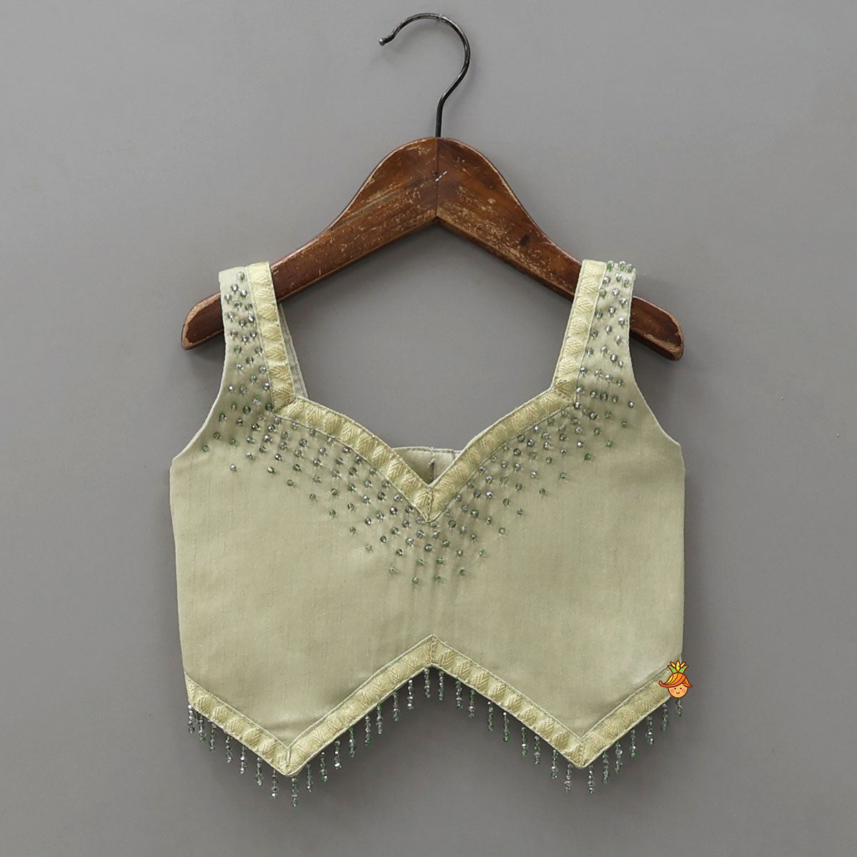 Pre Order: Stylish Hem Top With Checks Work Organza Lehenga