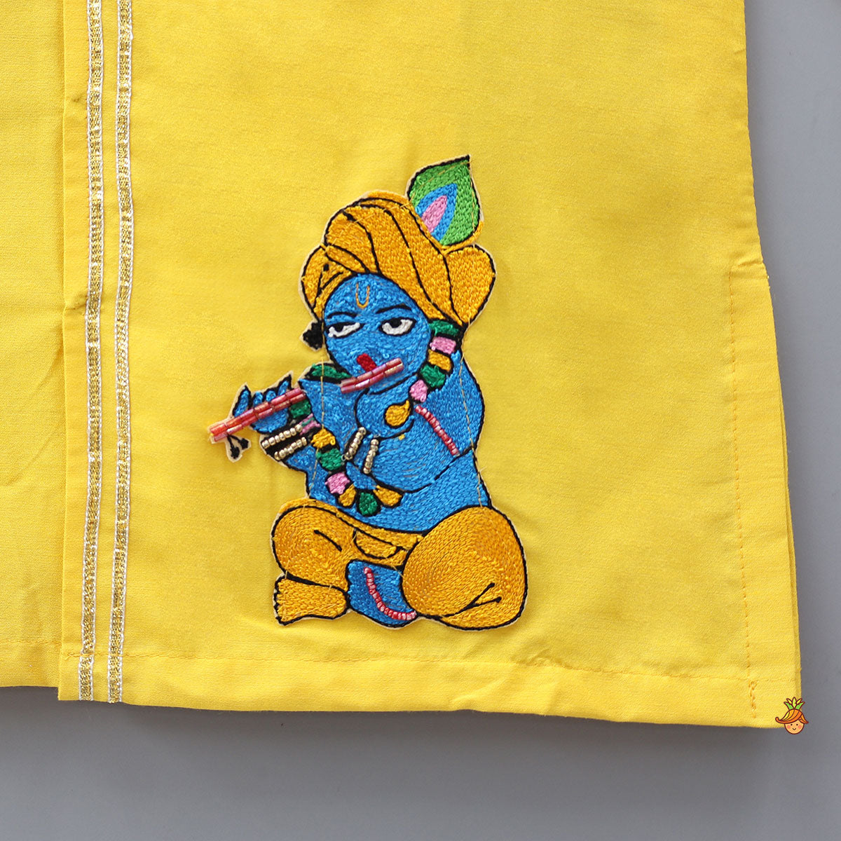 Krishna Applique Work Kurta And Dhoti With Matching Cap And Booties