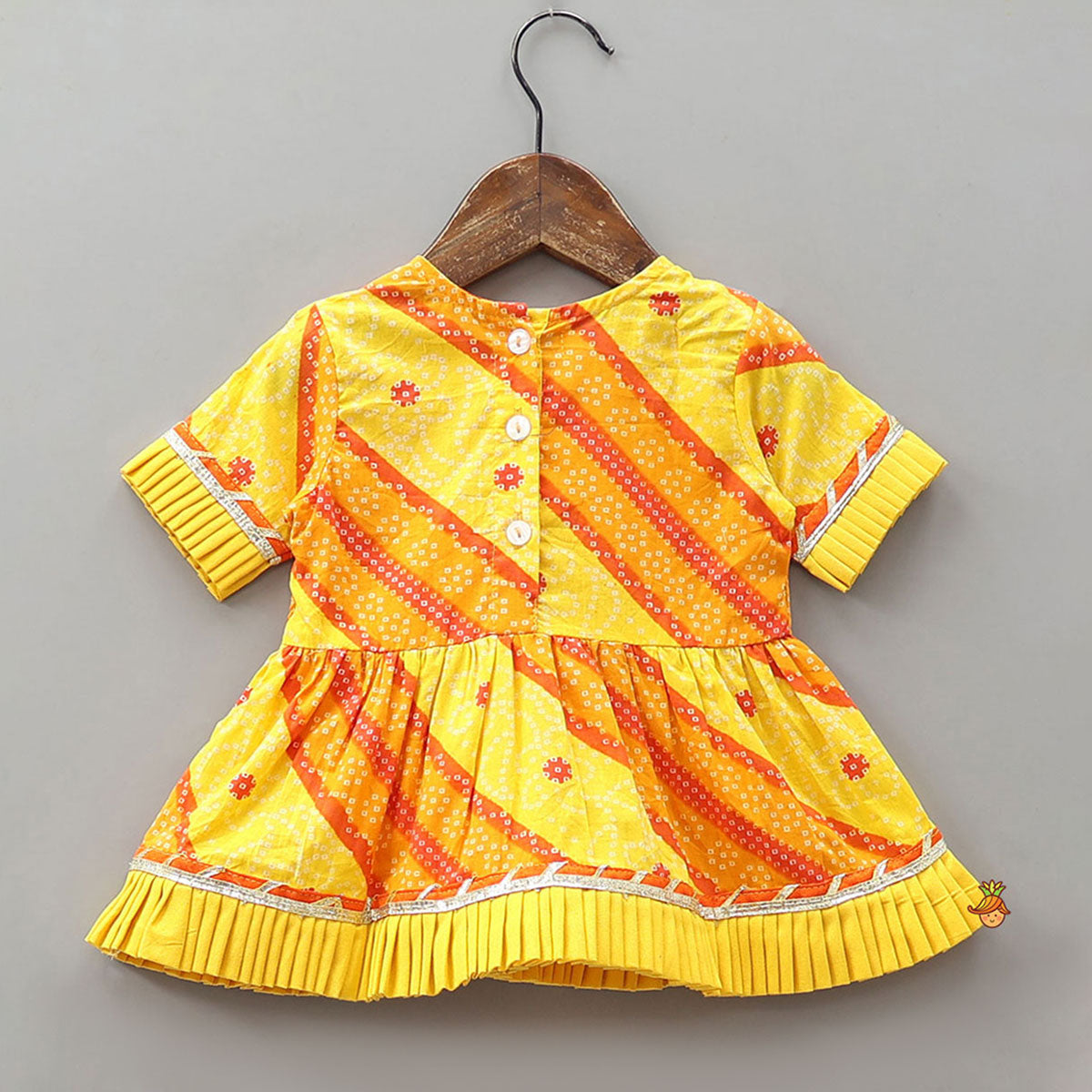Bandhani Printed Angarkha-Style Kurti With Headband And Booties