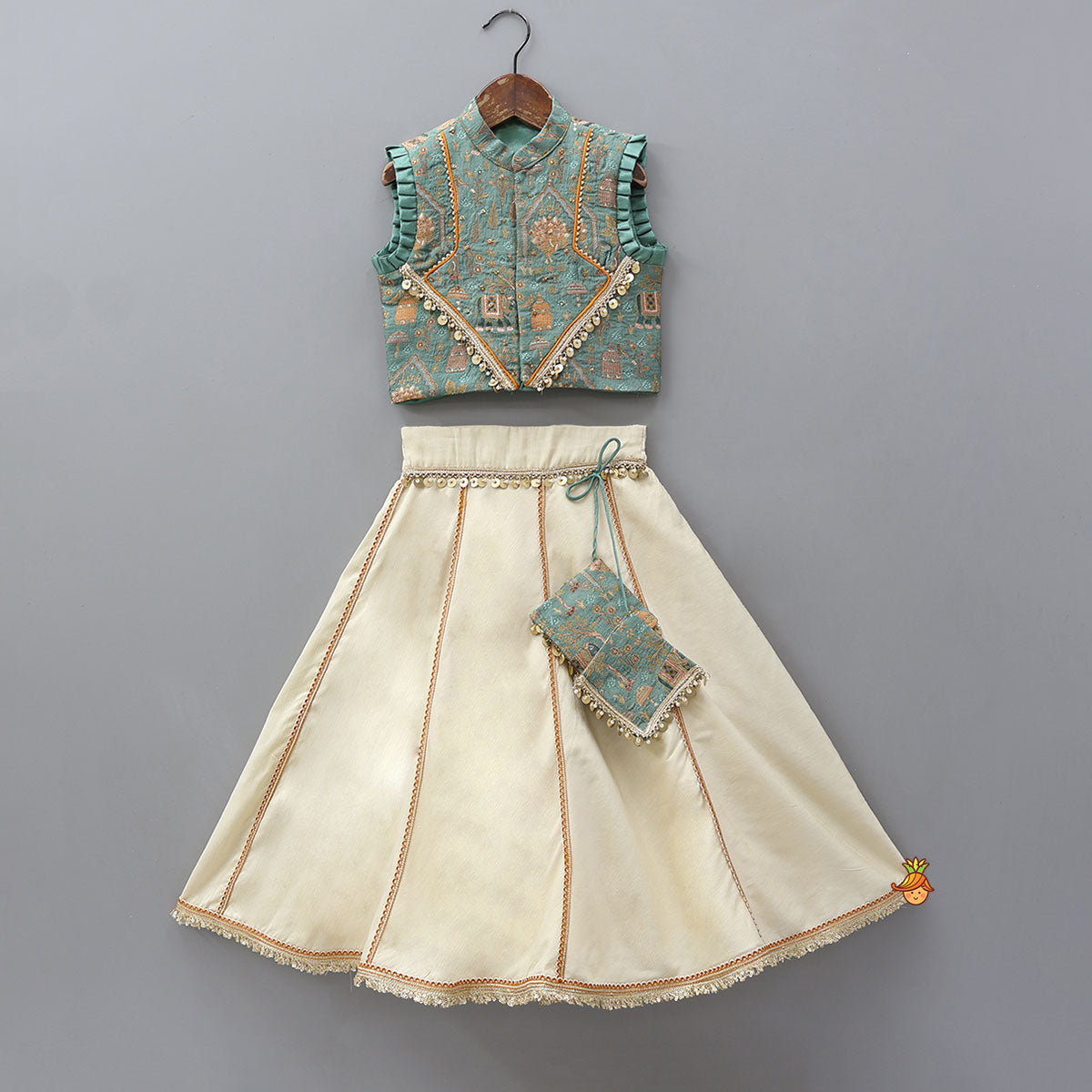 Pre Order: Front-Open Brocade Top And Lehenga