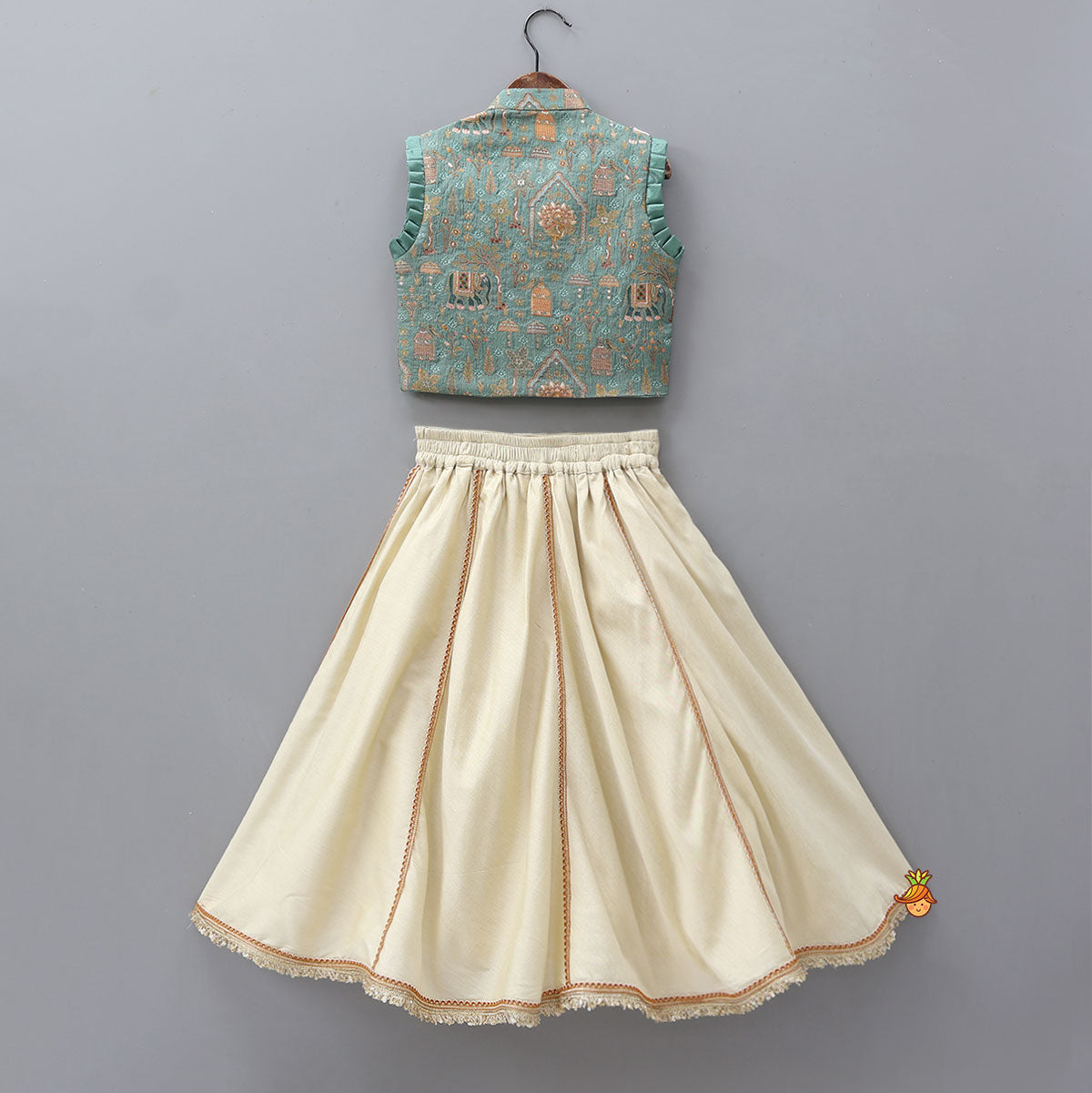 Pre Order: Front-Open Brocade Top And Lehenga