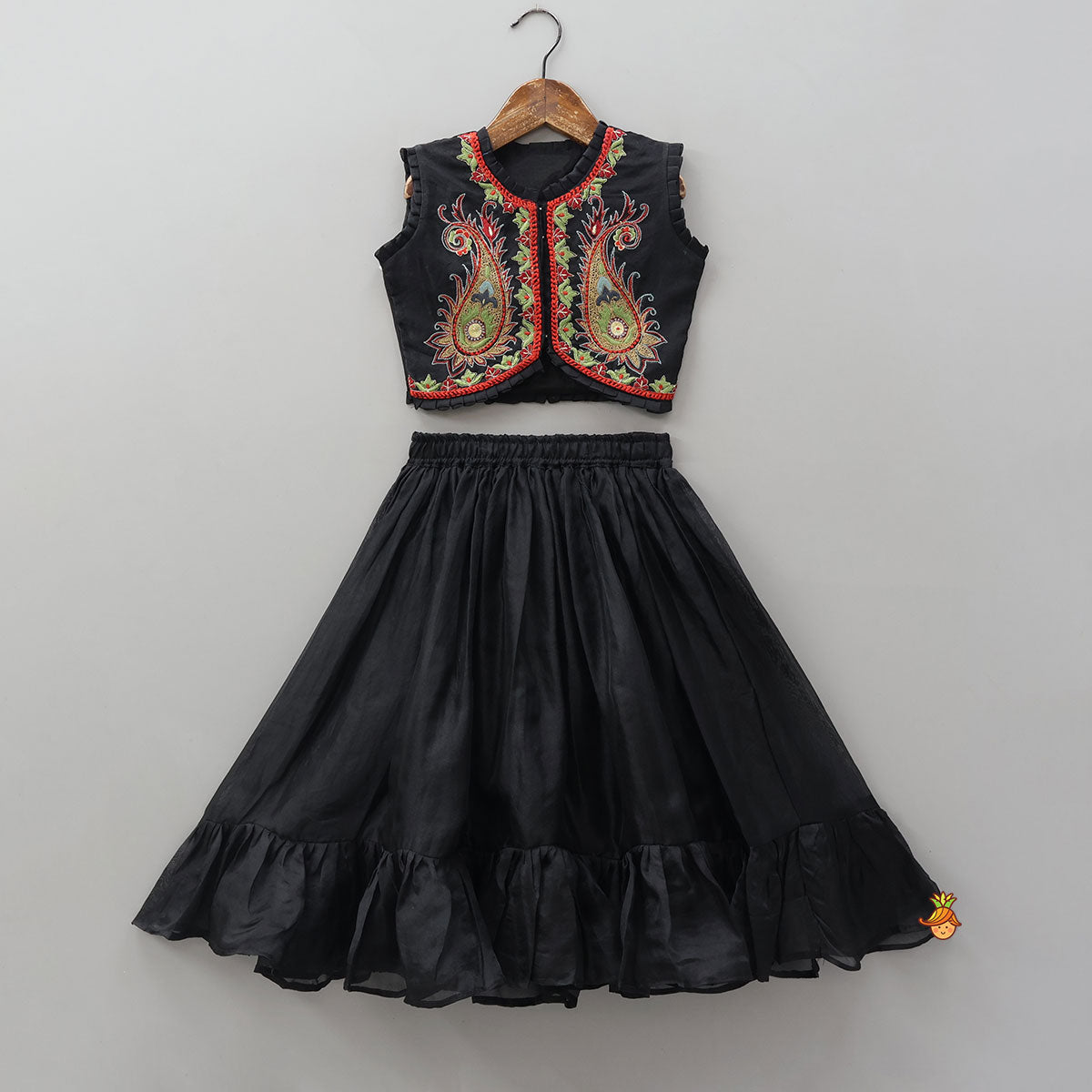 Pre Order: Pleats Enhanced Top And Ruffle Hem Lehenga