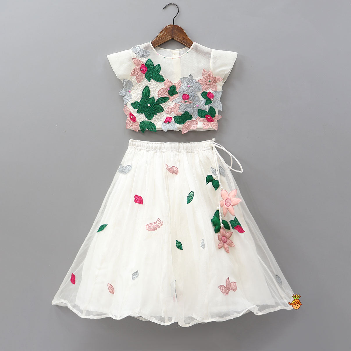 Pre Order: Floral Applique Top And Lehenga