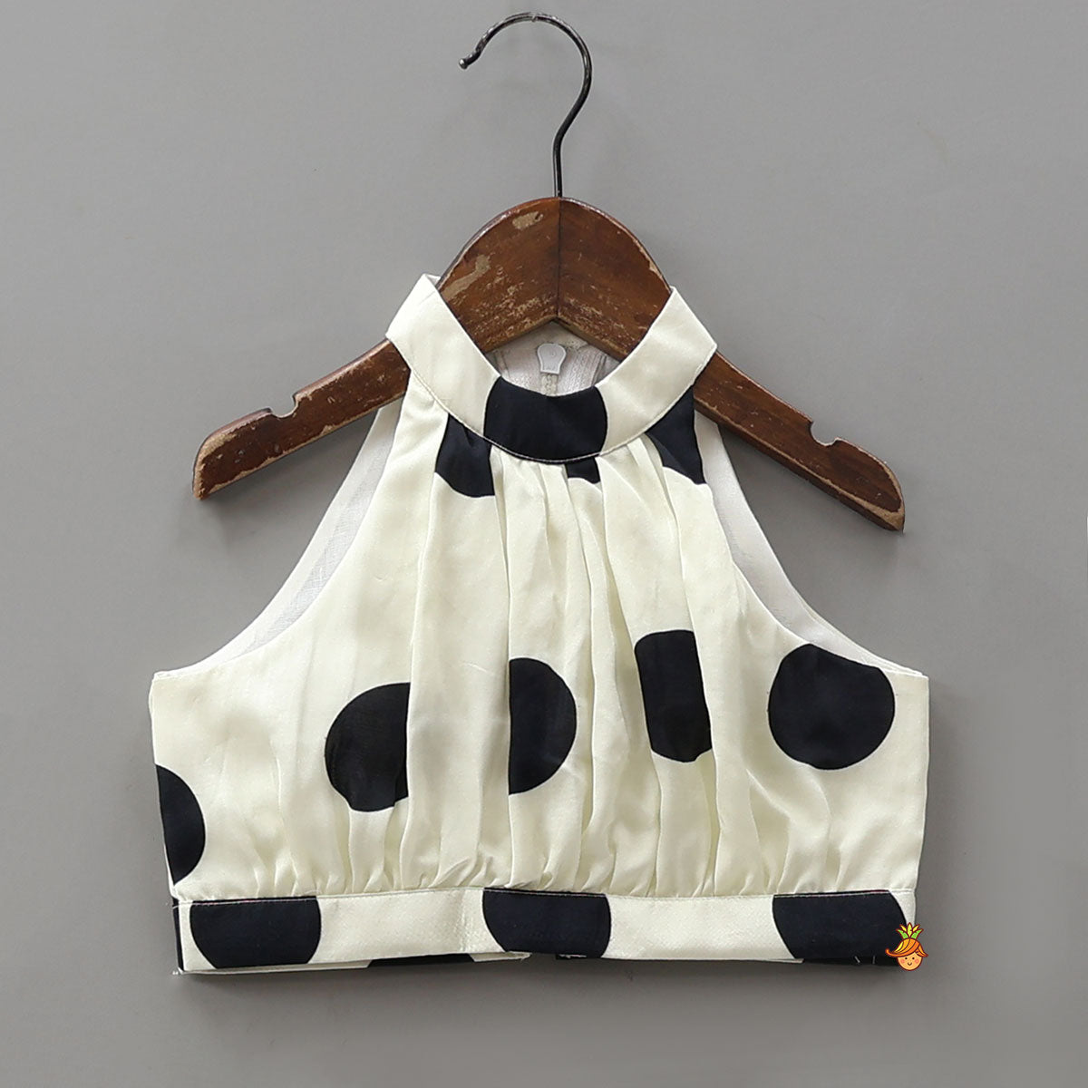 Pre Order: Stunning Halter Neck Polka Dot Printed Top With Matching Layered Skirt