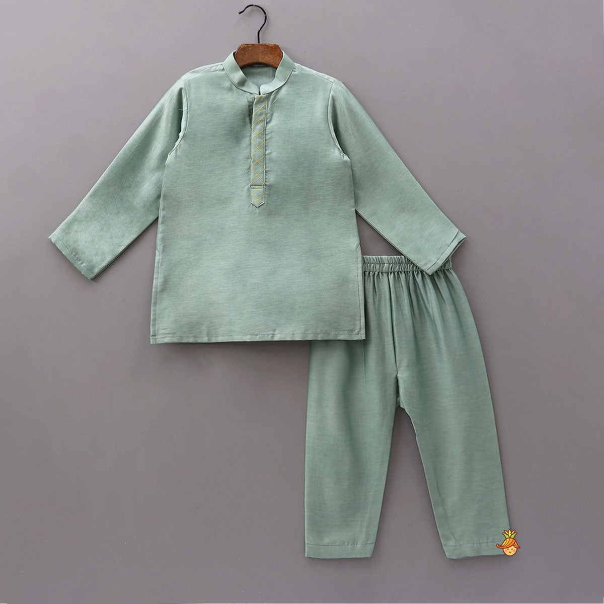 Pre Order: Mandarin-Collar Kurta With Heart-Embroidered Jacket And Pyjama