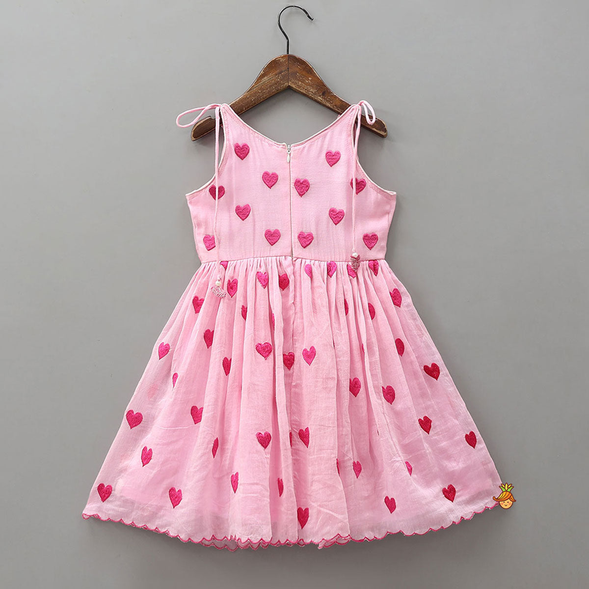 Pre Order: Cute Hearts Embroidered Tie Up Dress With Matching Headband