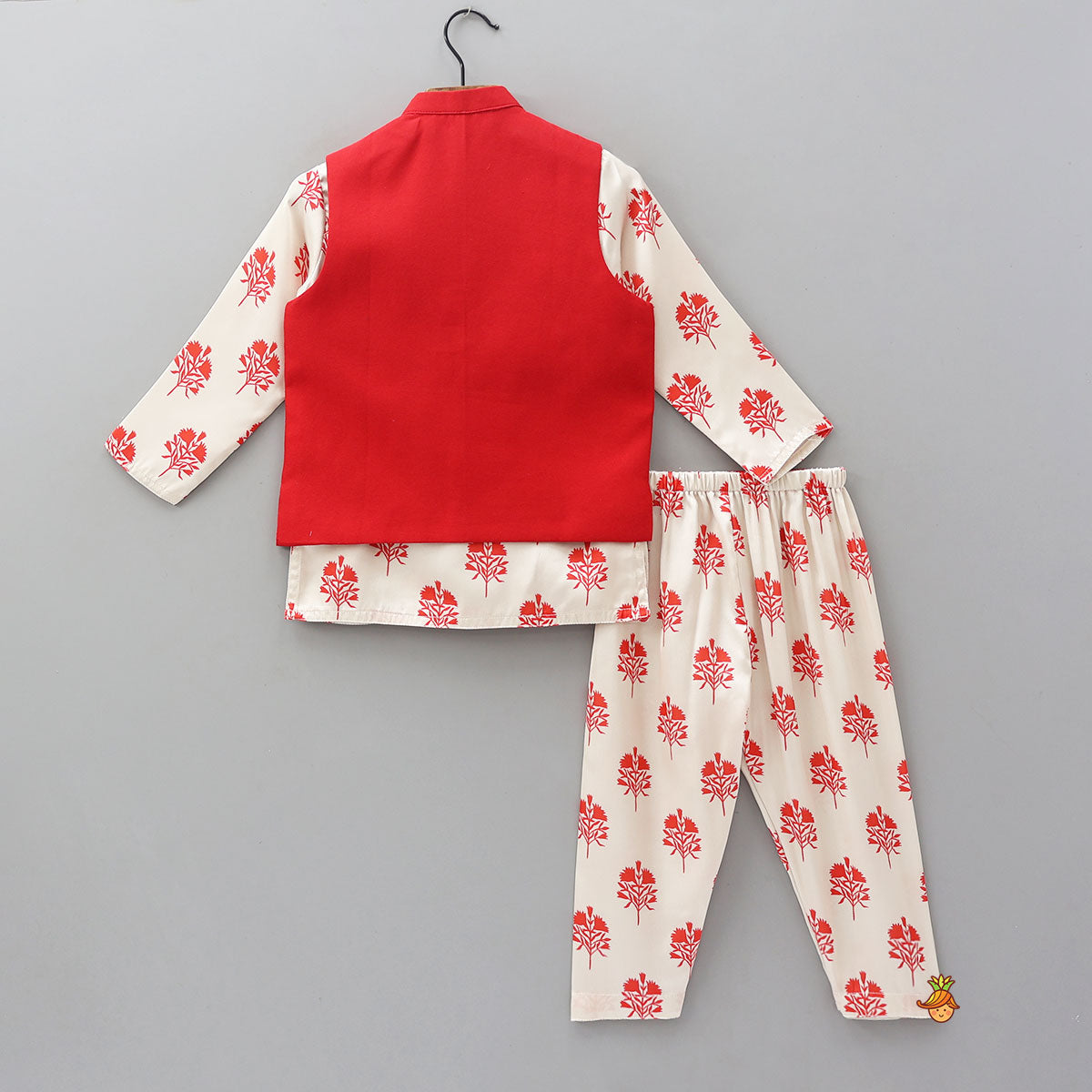 Printed Kurta With Embroidered Jacket And Matching Pyjama