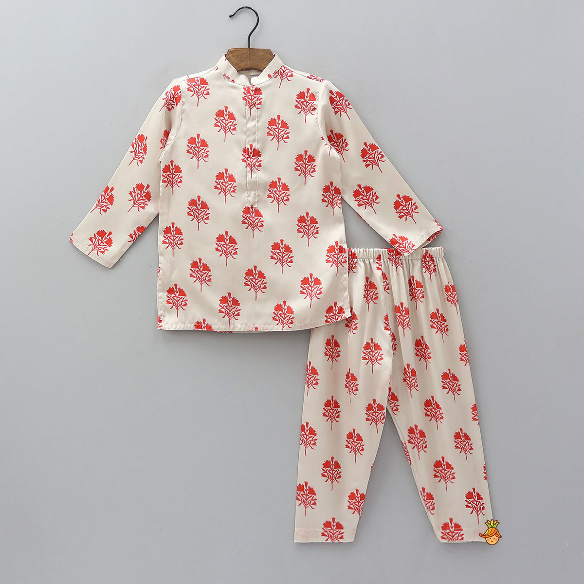 Printed Kurta With Embroidered Jacket And Matching Pyjama