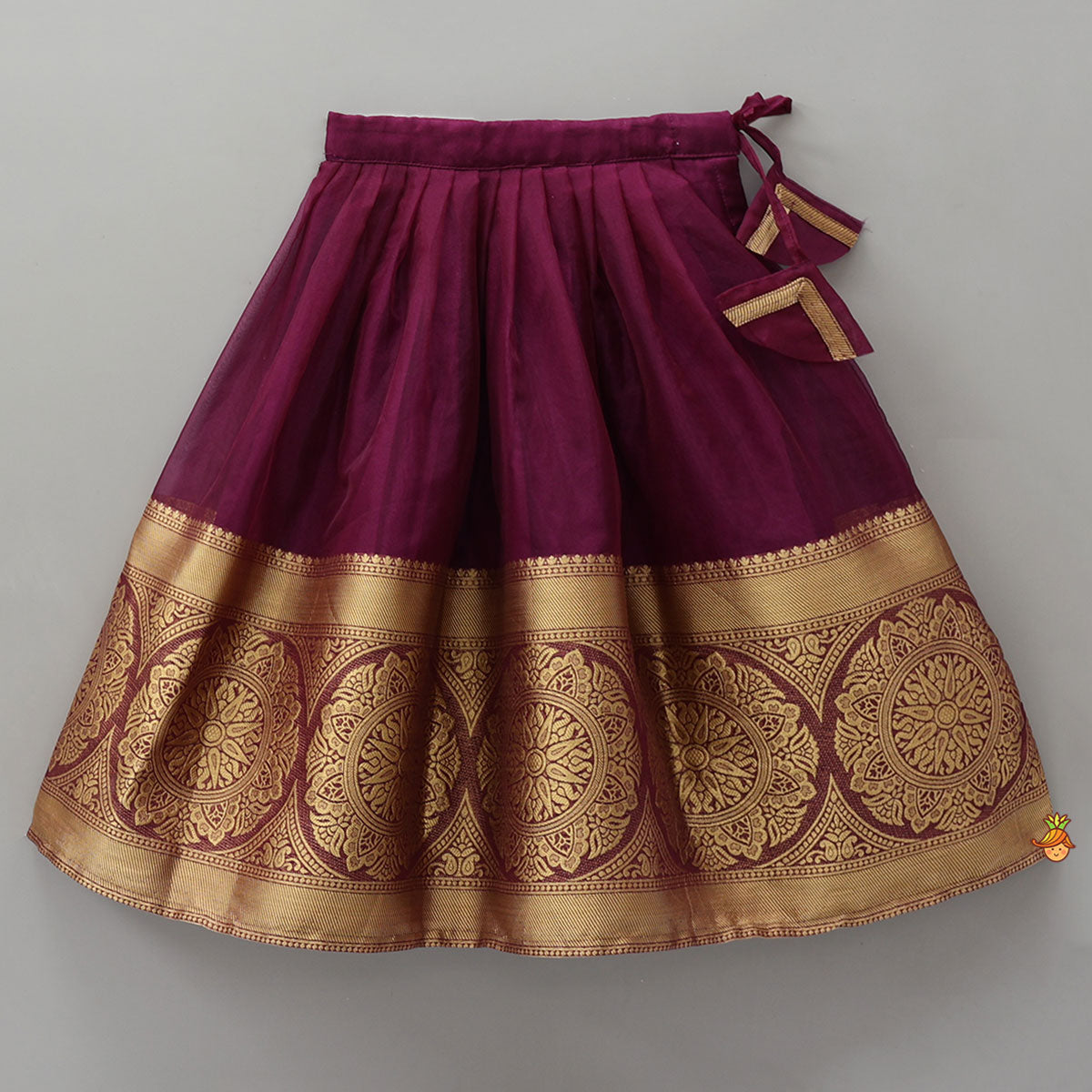 Pre Order: Floral-Embroidered Scalloped Hem Top And Pleated Lehenga