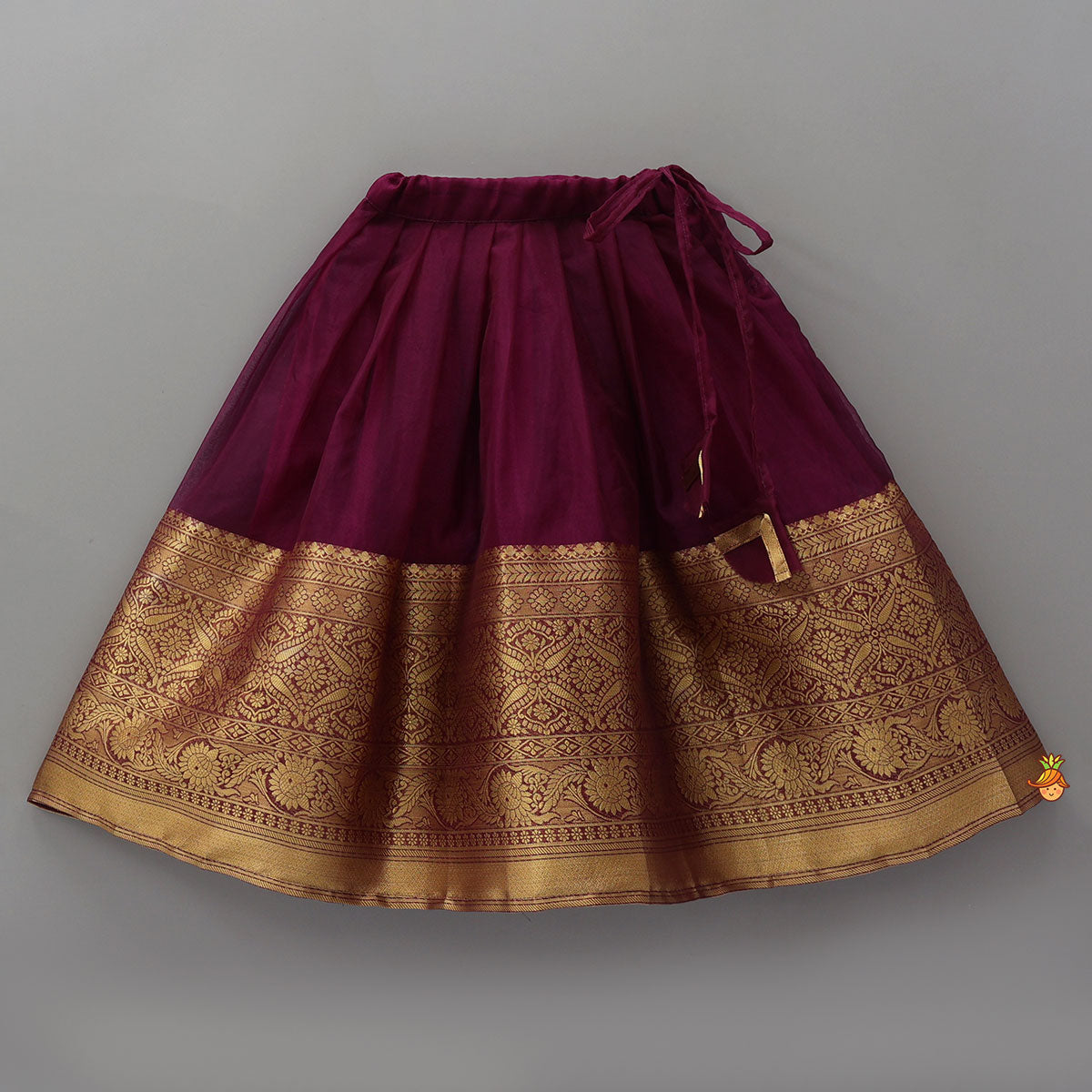 Pre Order: Floral-Embroidered Scalloped Hem Top And Pleated Lehenga