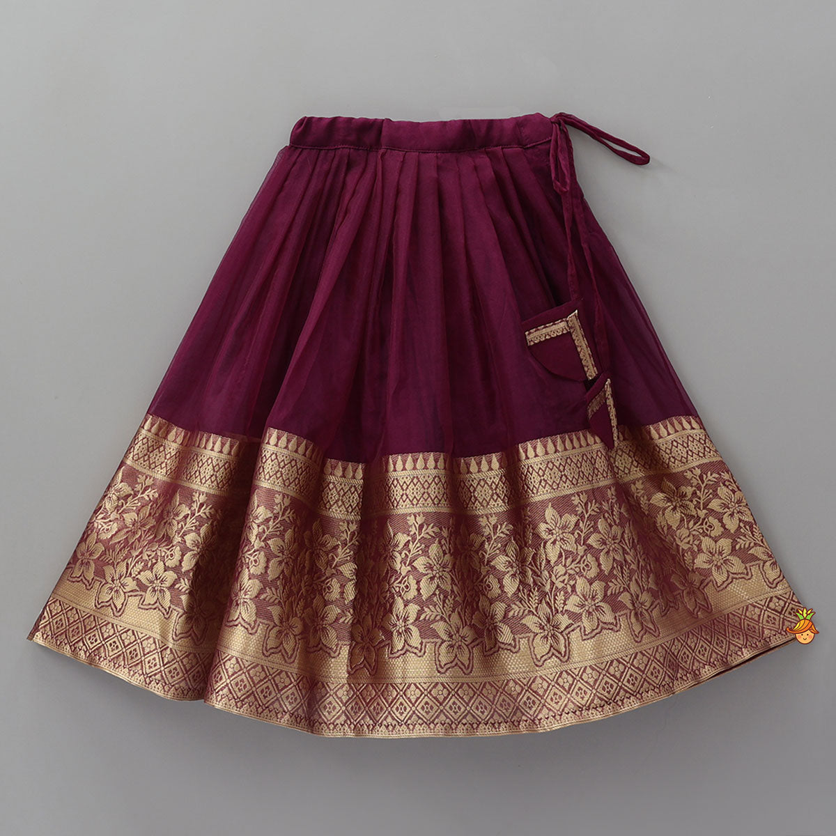 Pre Order: Floral Embroidered Scalloped Hem Top With Pleated Lehenga