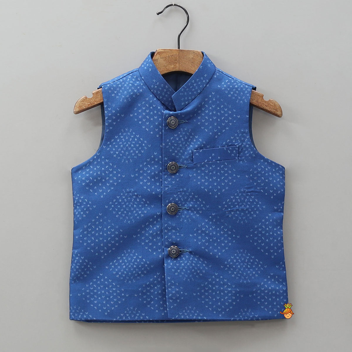 Pre Order: Elegant Printed Kurta With Jacket And Pyjama