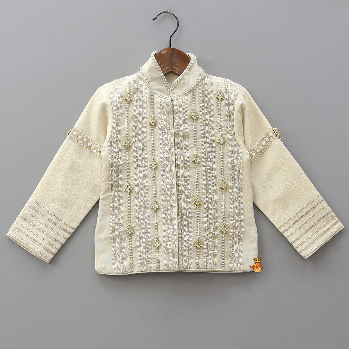 Pre Order: Shimmery Front Open Embroidered Top And Layered Sharara With Contrasting Dupatta