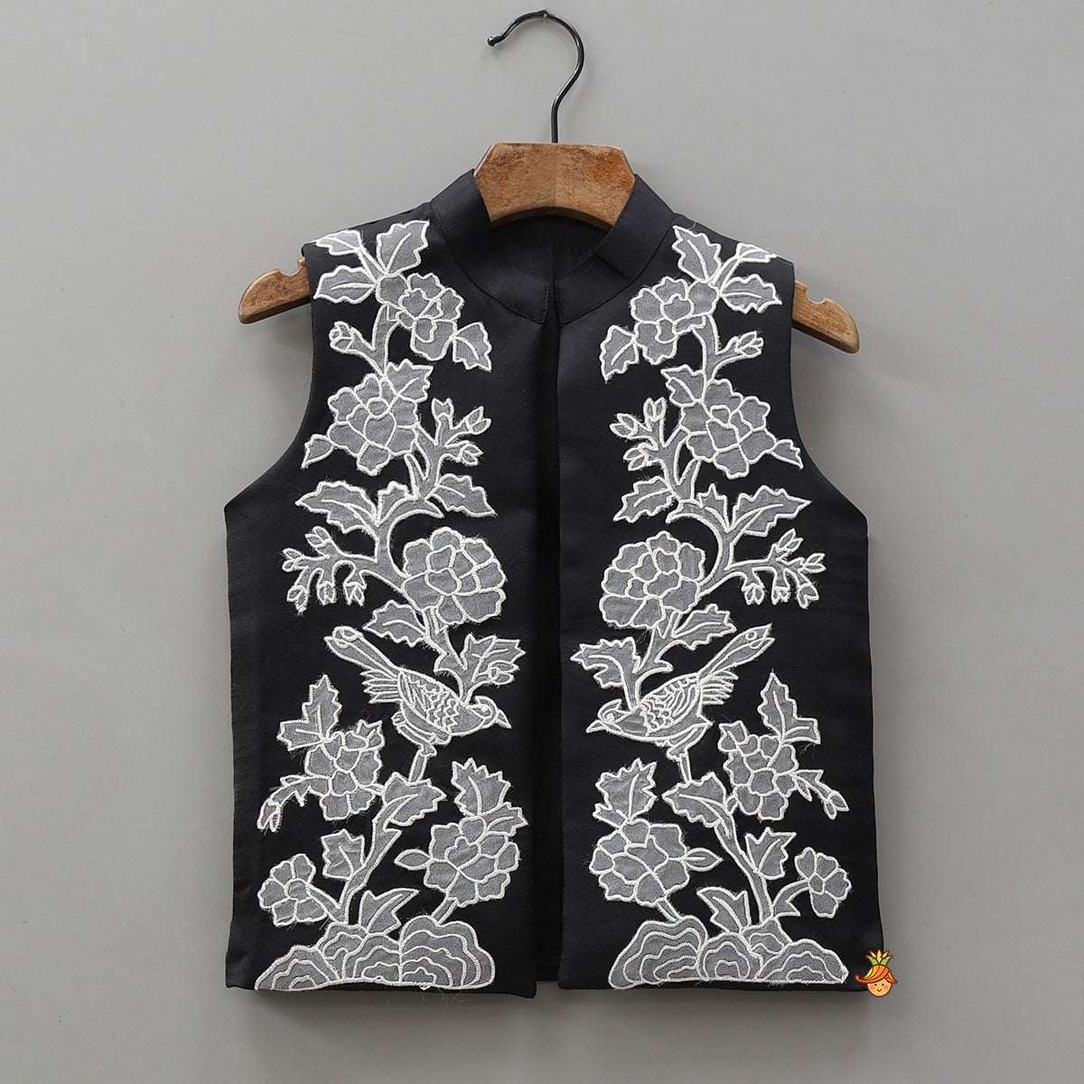 Pre Order: Cowl Kurta With Applique Work Jacket And Pyjama