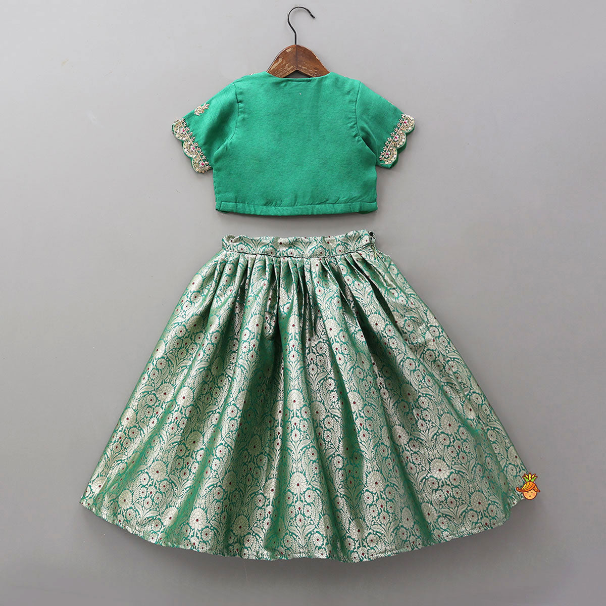 Pre Order: Scalloped Design Top And Brocade Lehenga