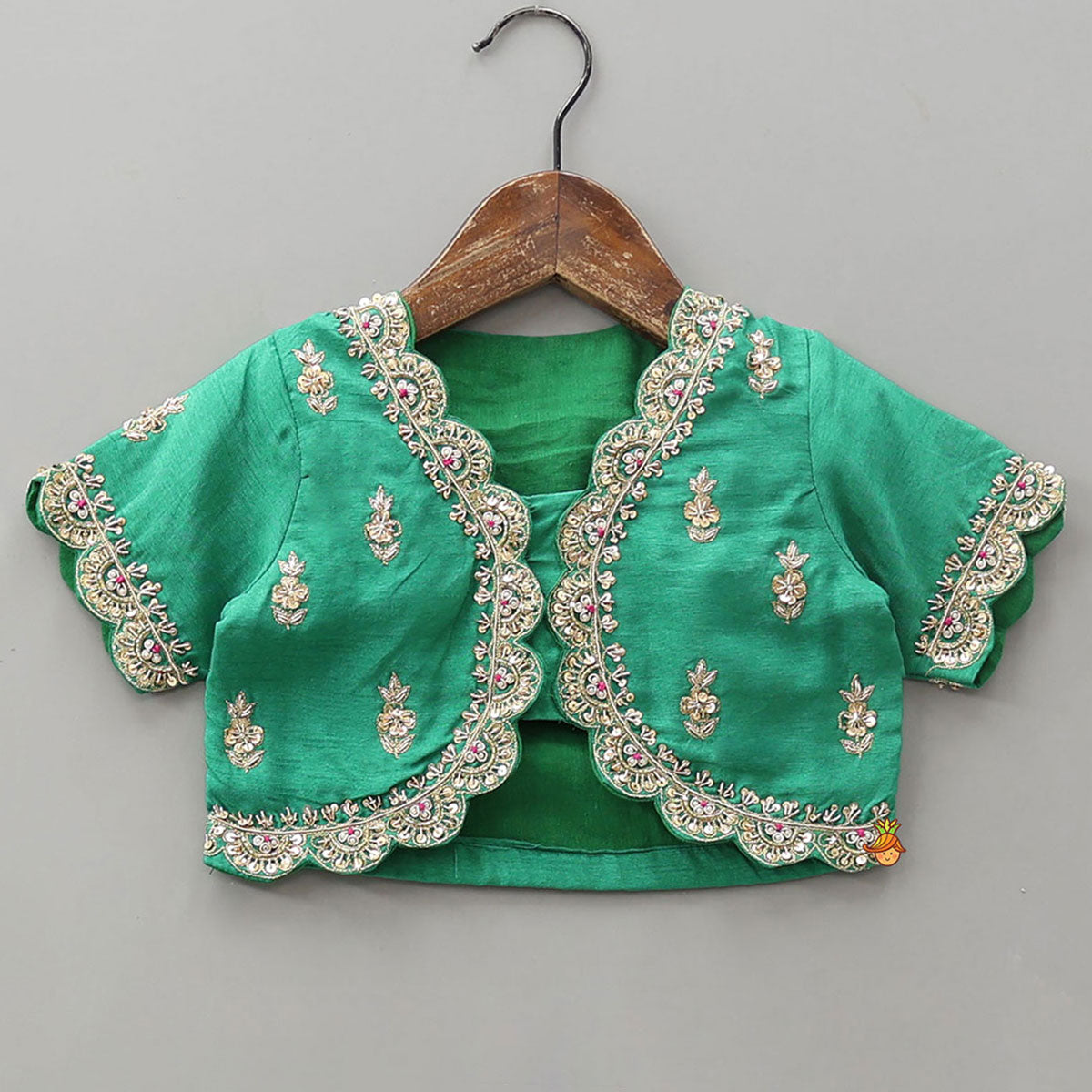Pre Order: Scalloped Design Top And Brocade Lehenga