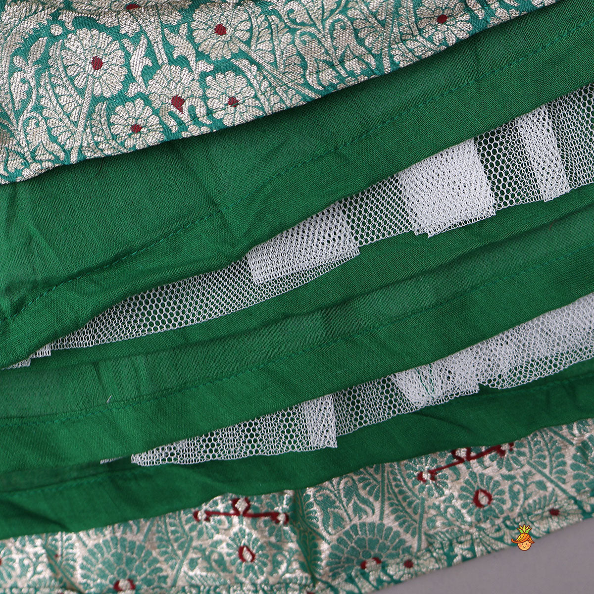 Pre Order: Scalloped Design Top And Brocade Lehenga