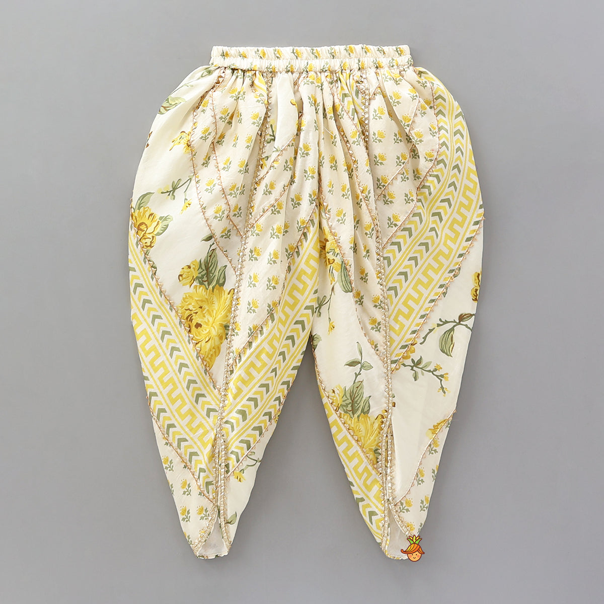 Pre Order: Printed Flared Kurti And Matching Dhoti With Net Dupatta