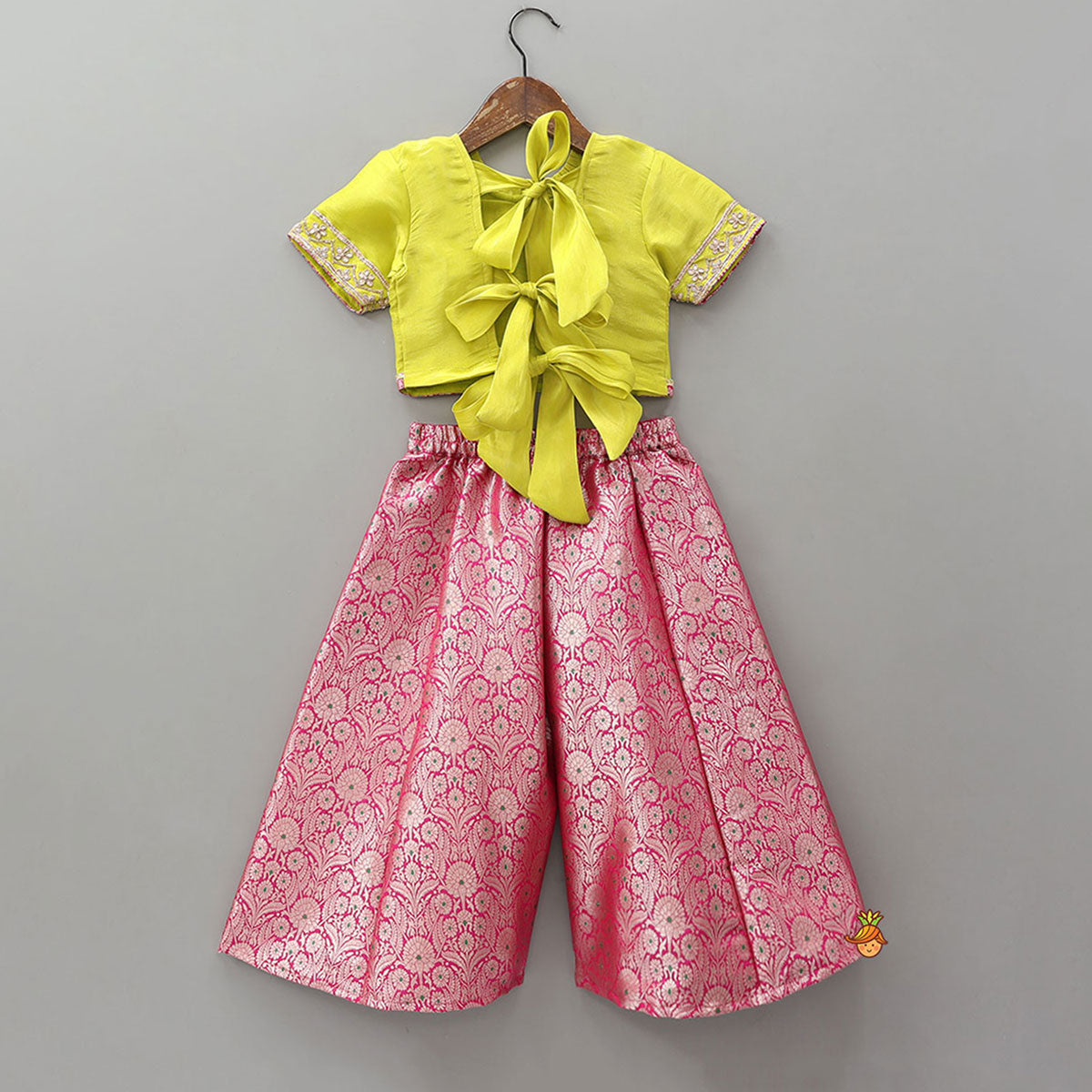 Pre Order: Embroidered Top And Brocade Palazzo