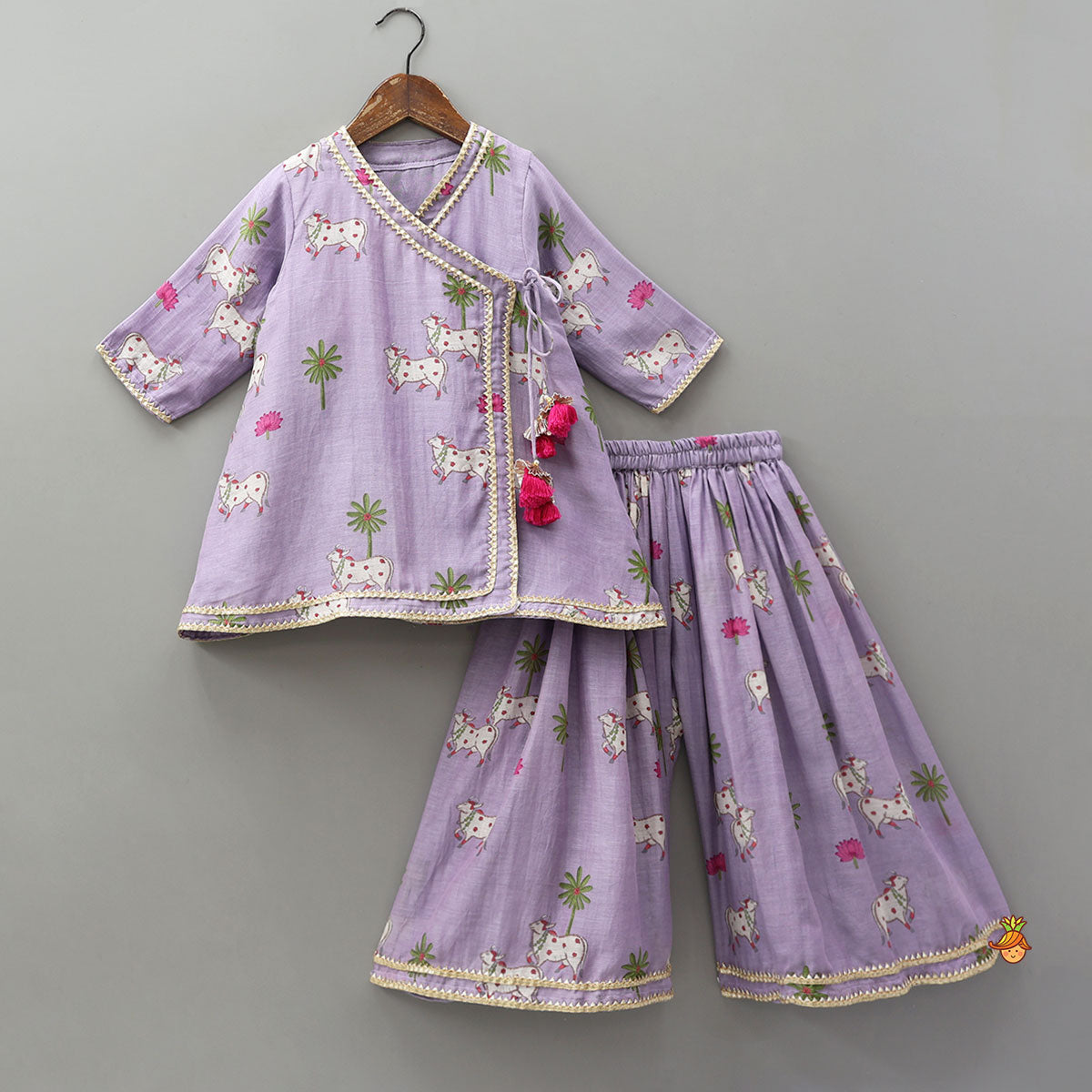 Pre Order: Angarkha Style Printed Ethnic Kurti And Palazzo