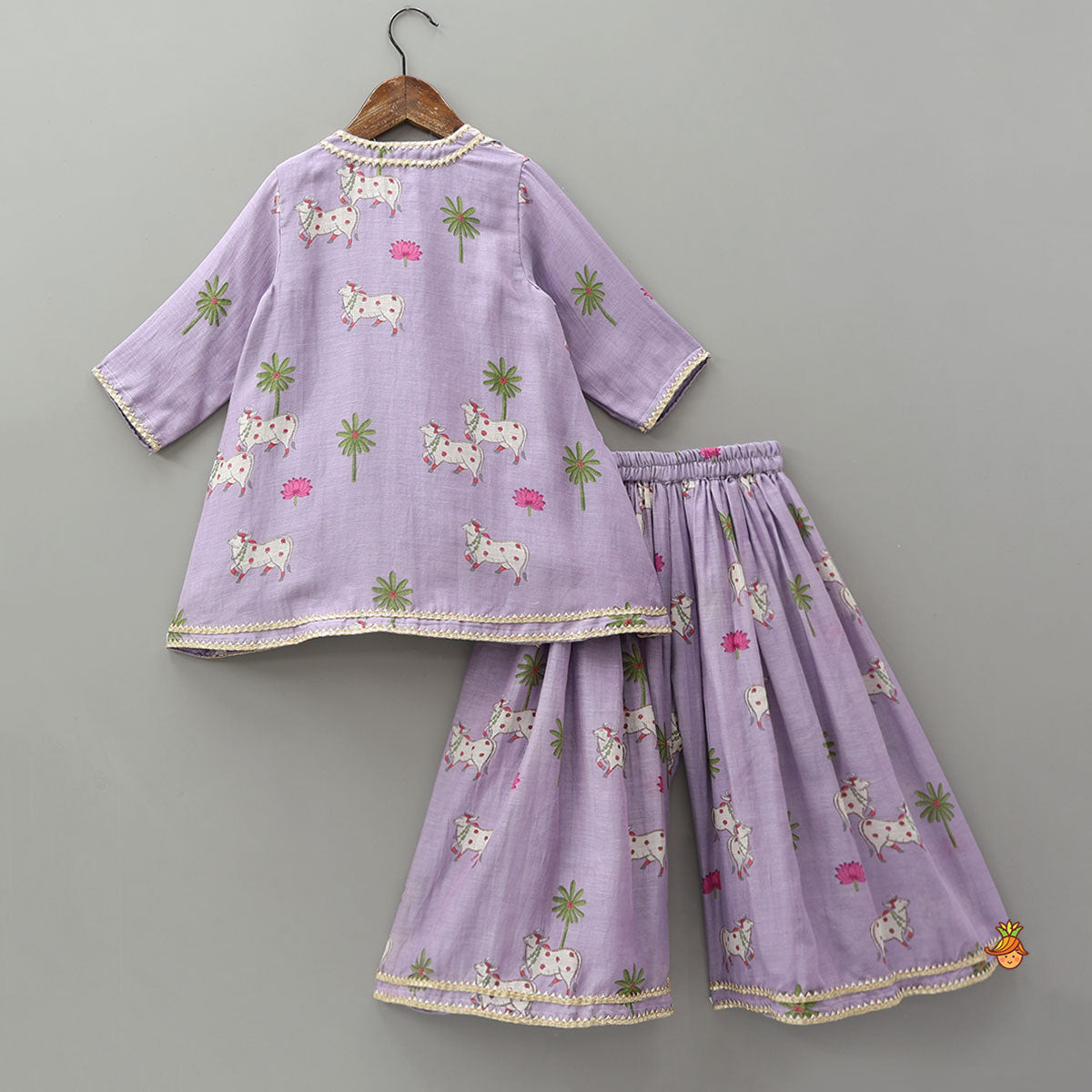 Pre Order: Angarkha Style Printed Ethnic Kurti And Palazzo