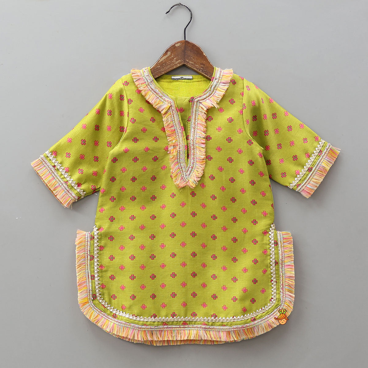 Pre Order: Fringed Printed Elegant Kurti And Pant