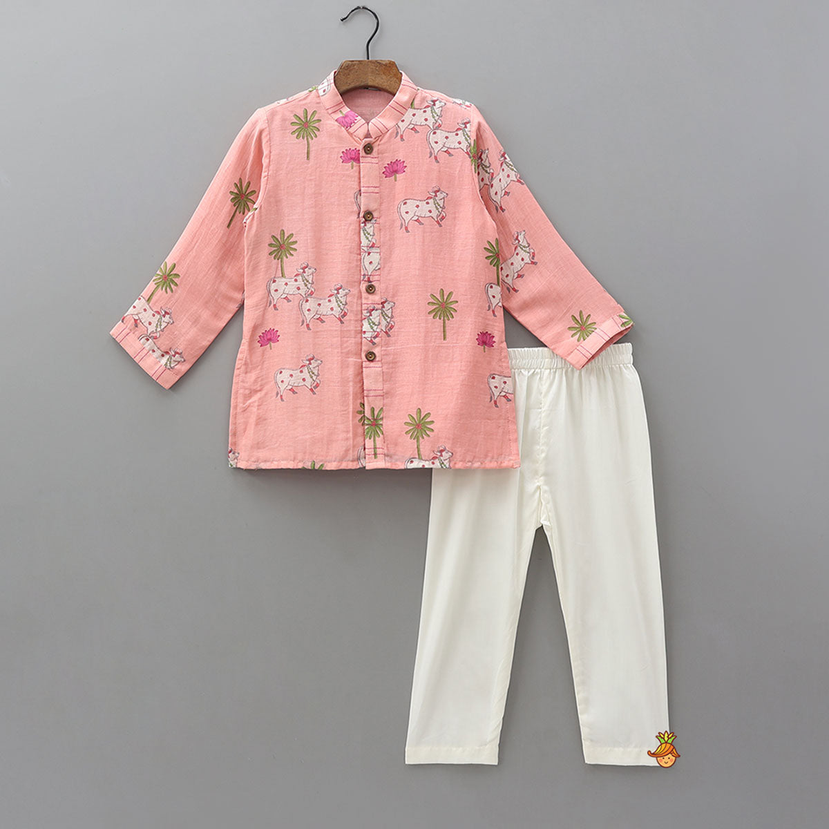 Pre Order: Front-Open Printed Kurta With Pyjama