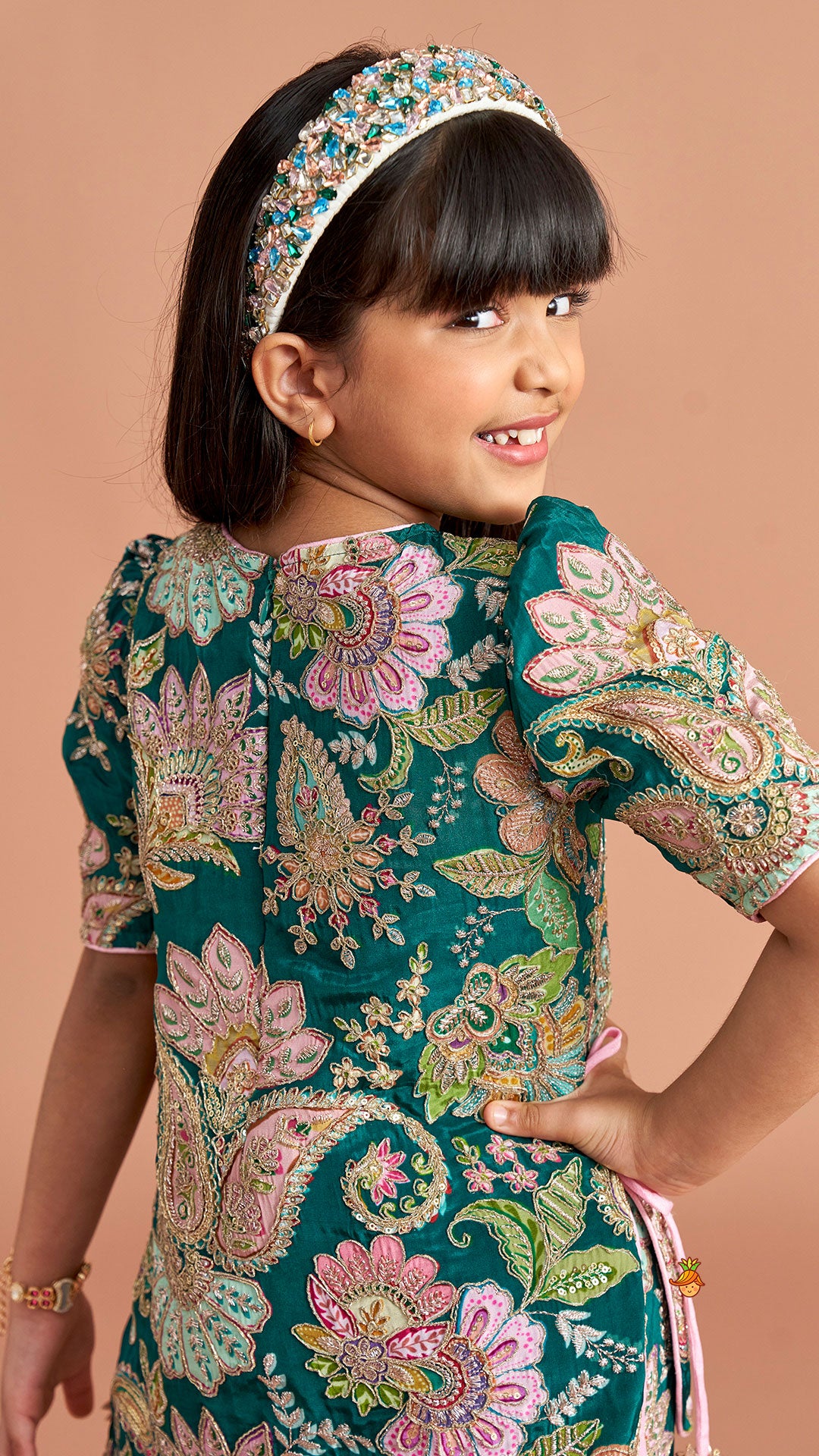 Pre Order: Side-Knot Detailed Elegant Kurti And Sharara With Matching Dupatta