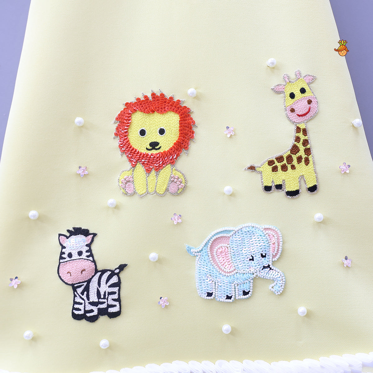 Pre Order: Jungle-Themed Embroidered Dress With Hair Clip